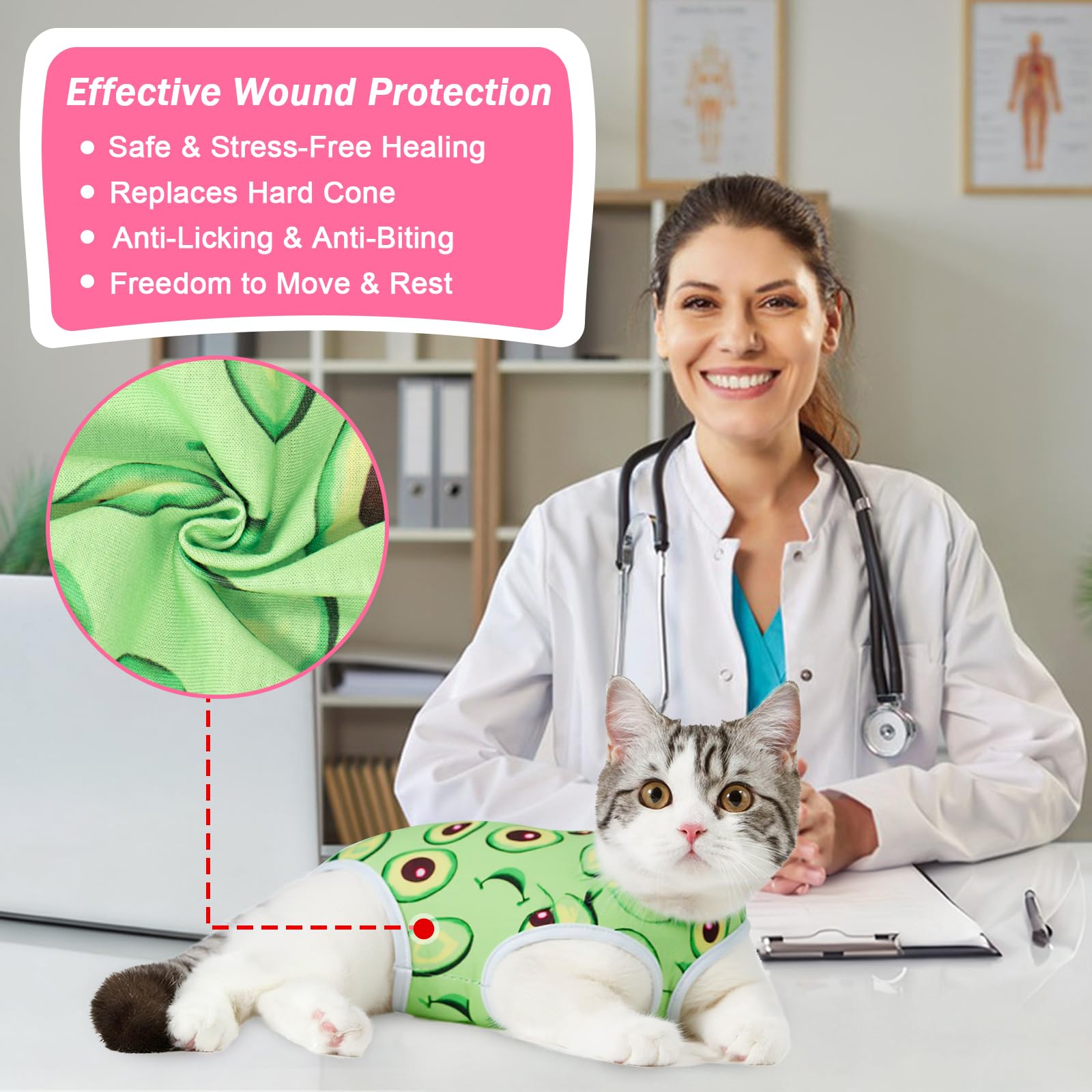 Coppthinktu traje recuperación gato, vista dorsal, ajuste cómodo y movilidad