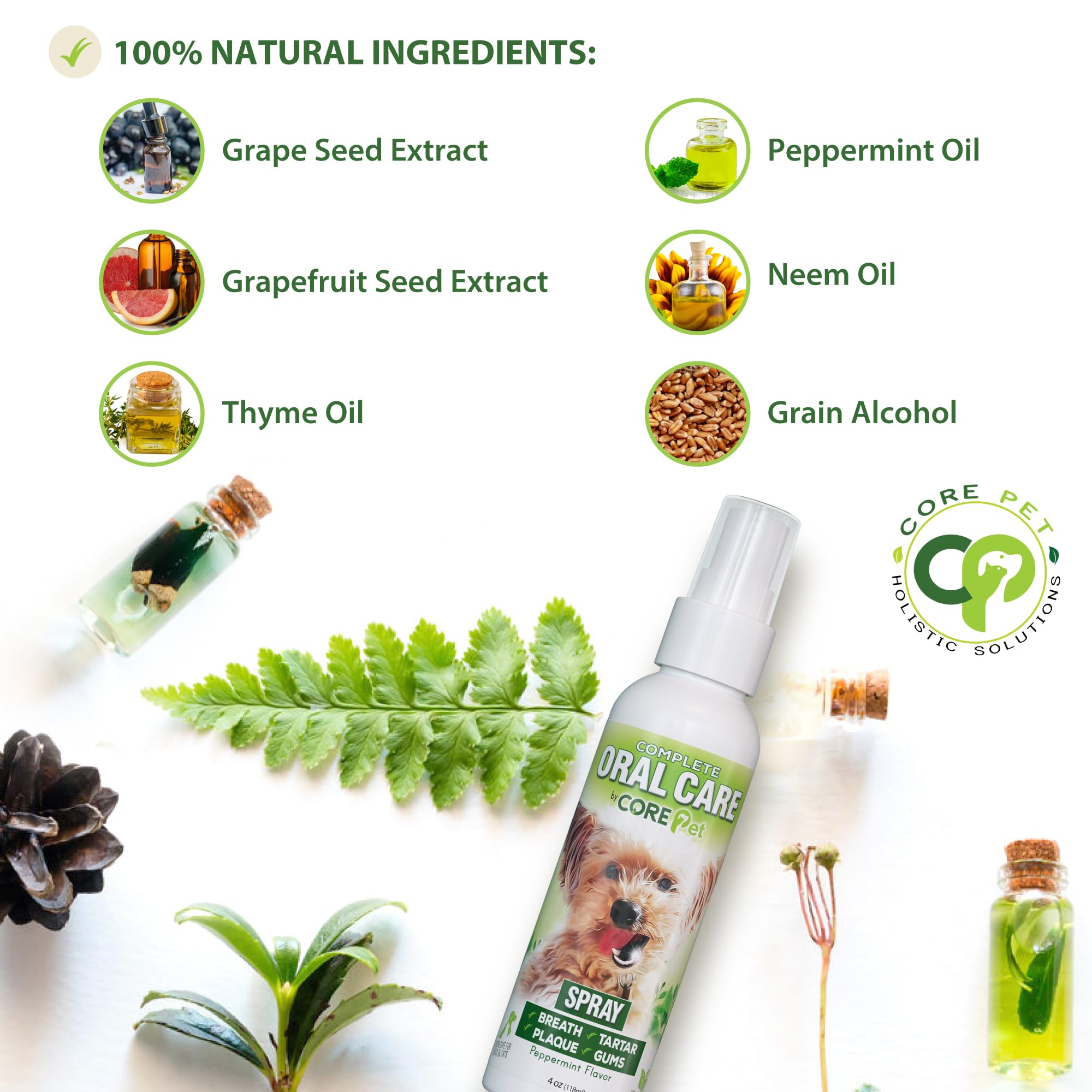 Fórmula natural de CORE Pet Complete Oral Care para uso diario