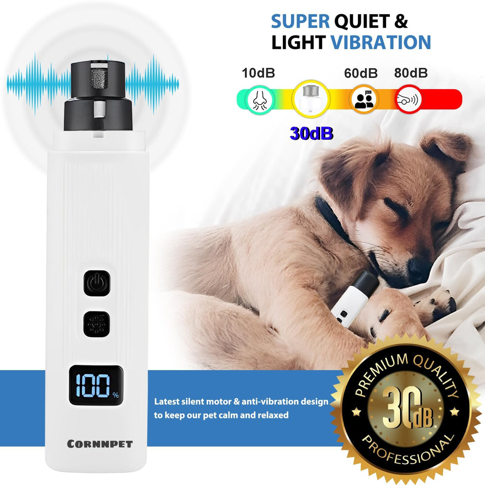 La lima para uñas de gatos de Cornnpet tiene motor ultra silencioso para un cuidado tranquilo.