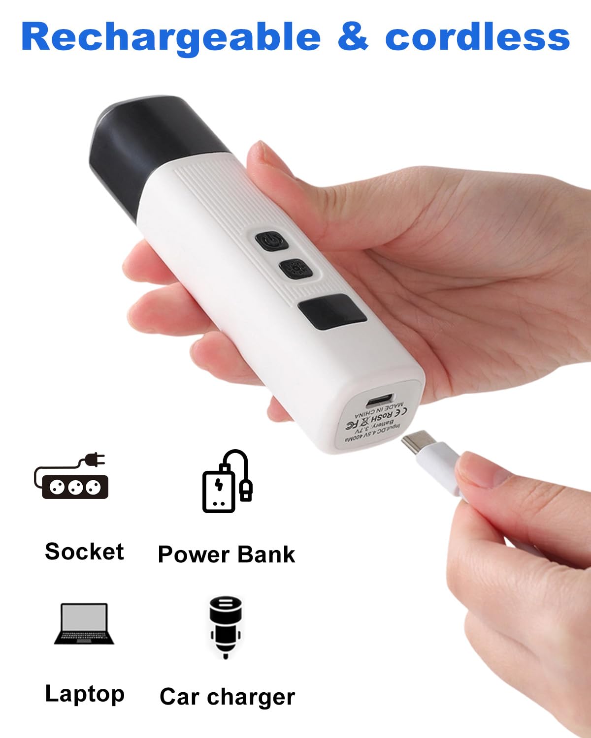 La versión portátil de Cornnpet para uñas de perro es inalámbrica, ideal para casa o viajes.
