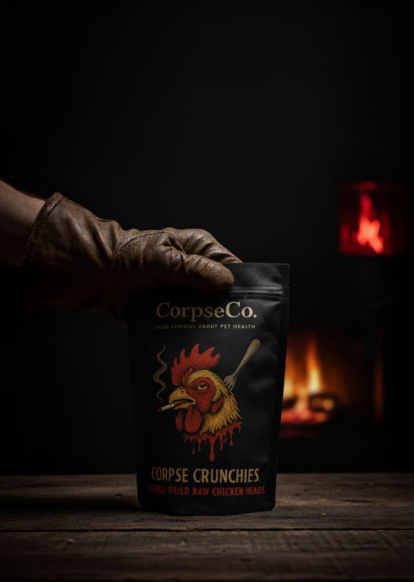 CorpseCo cabezas de pollo, fuente natural de proteína para recompensa.