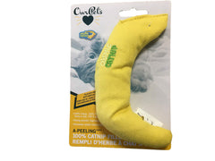 Cosmic Catnip Juguete Banana, detalle de la textura para morder y jugar.