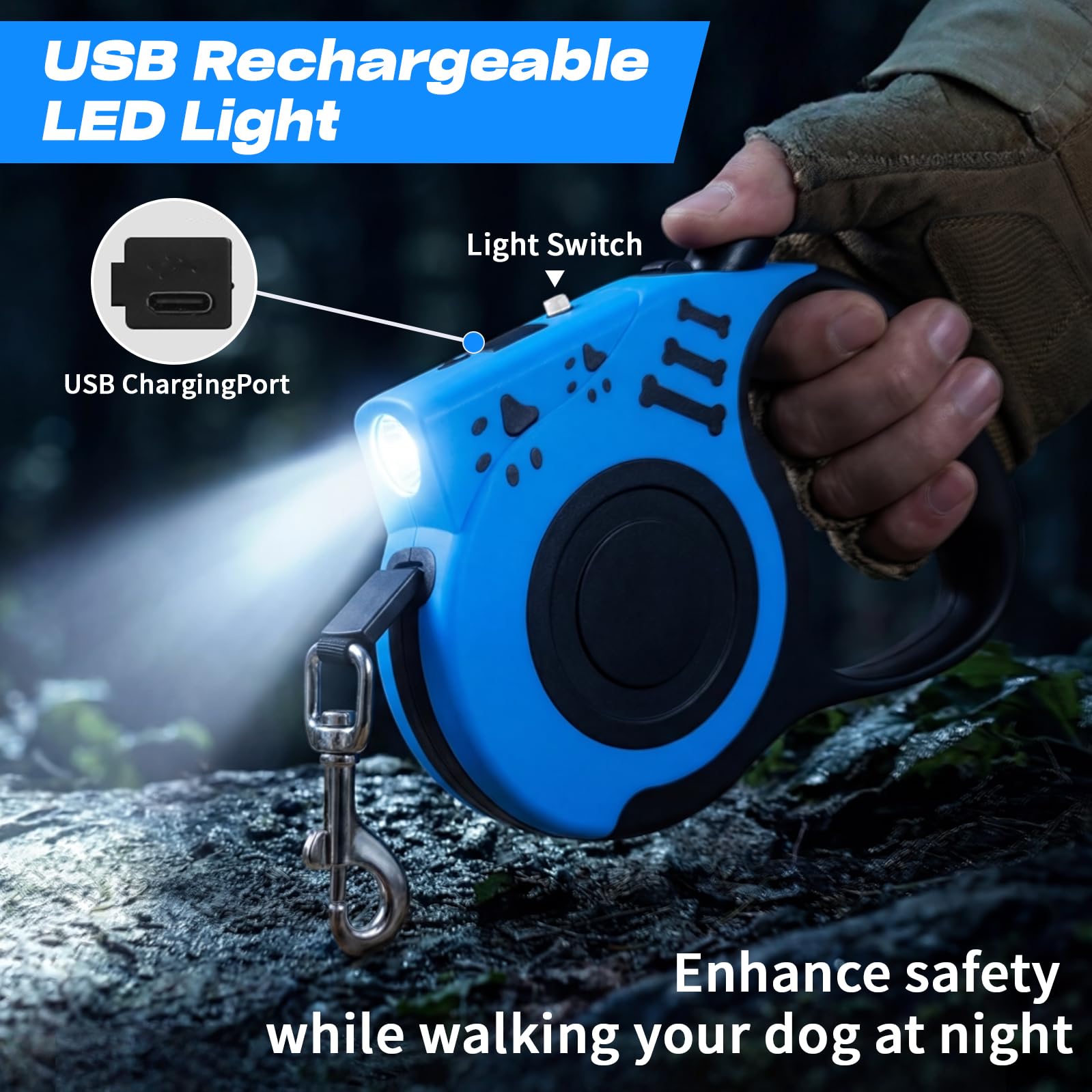 COSOWO linterna USB recargable para paseos nocturnos, mejora la visibilidad.