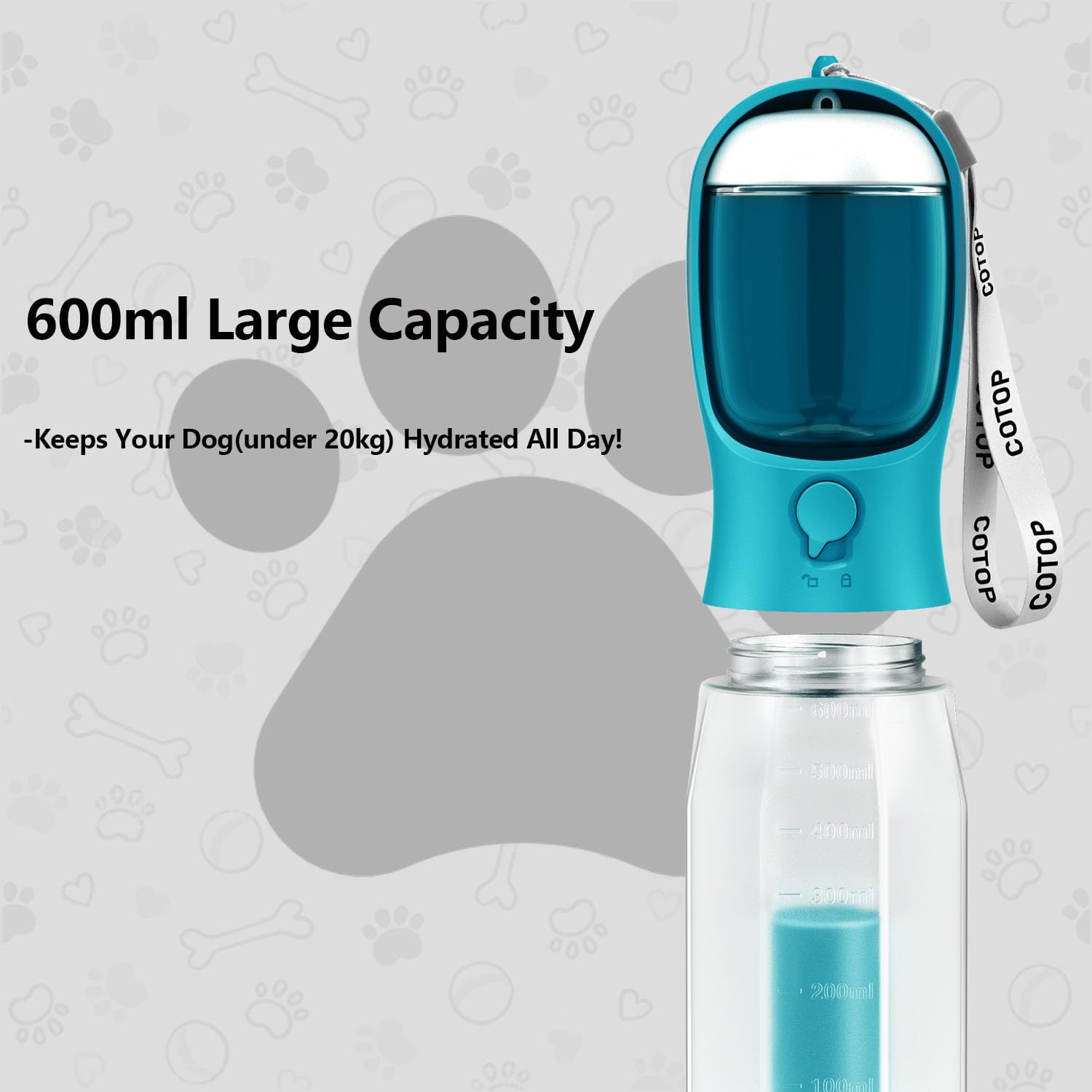 Botella COTOP para perro con dispensador de bolsas, paseo más limpio.