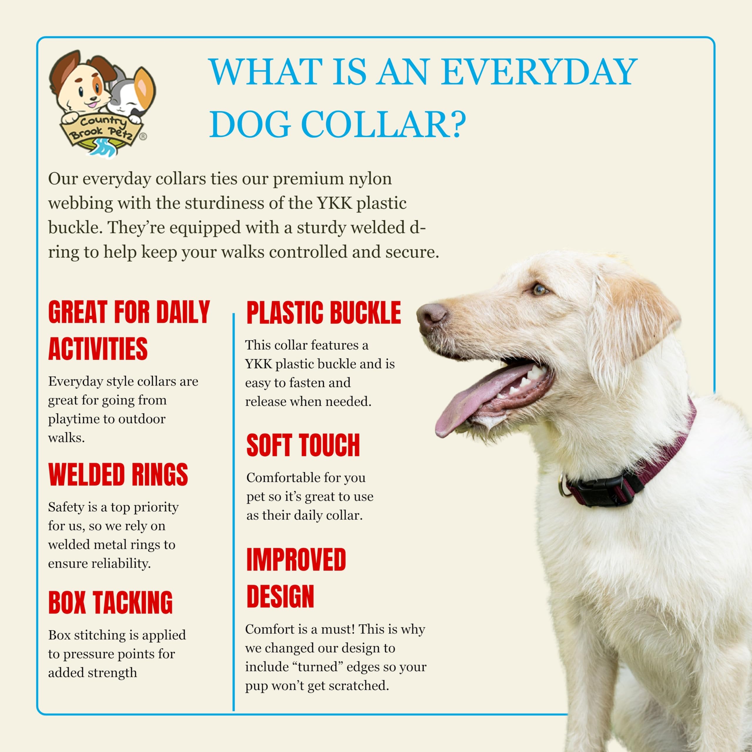 Ajuste suave del collar Country Brook Design Petz para comodidad del perro.