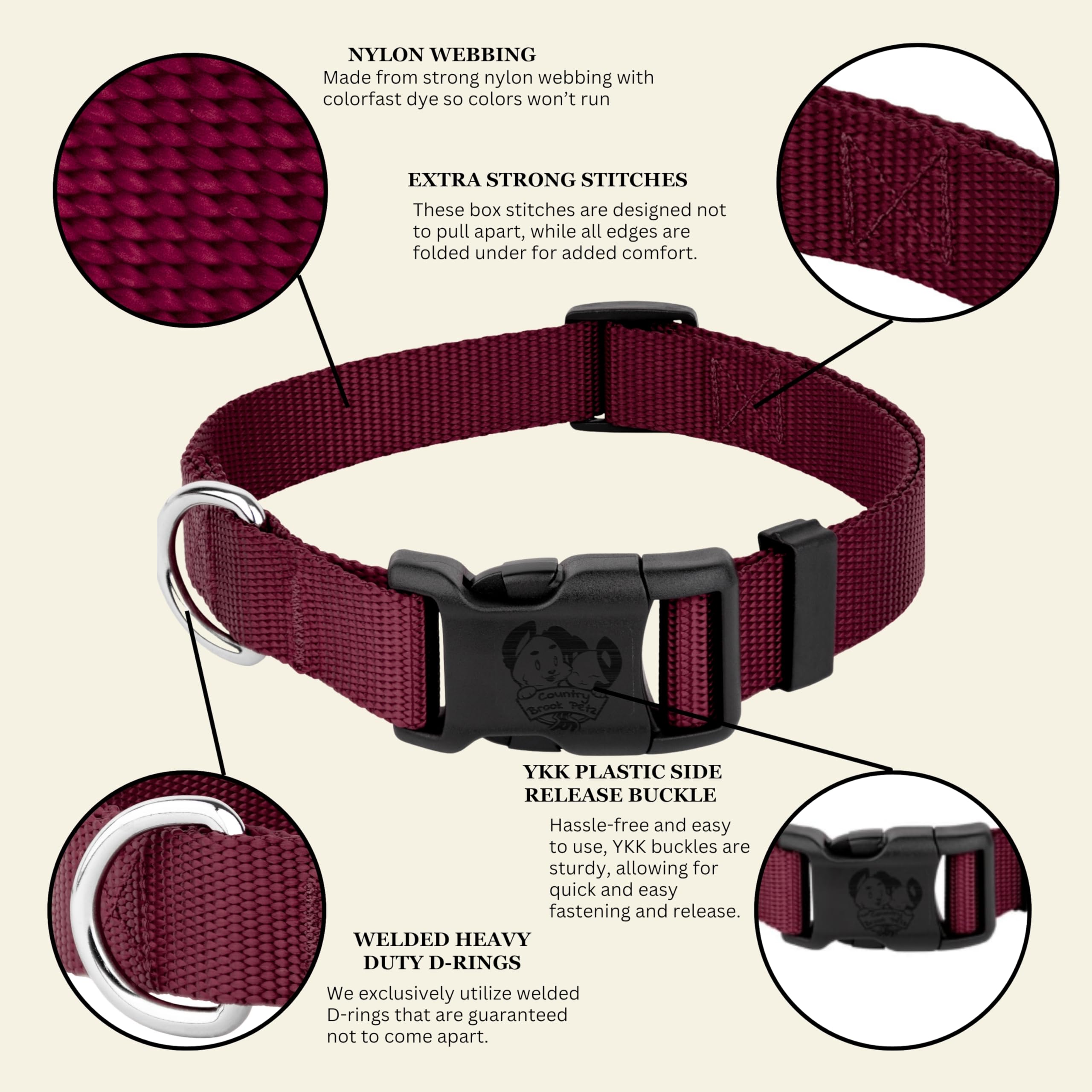 Talla mediana del collar Country Brook Design Petz para perros medianos.