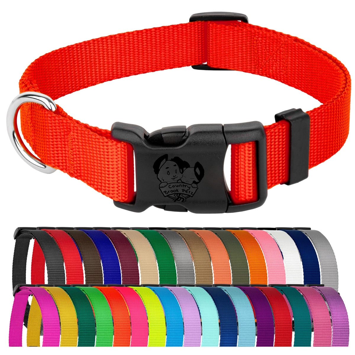 Collar de nylon Country Brook Petz en naranja caliente para paseos diarios
