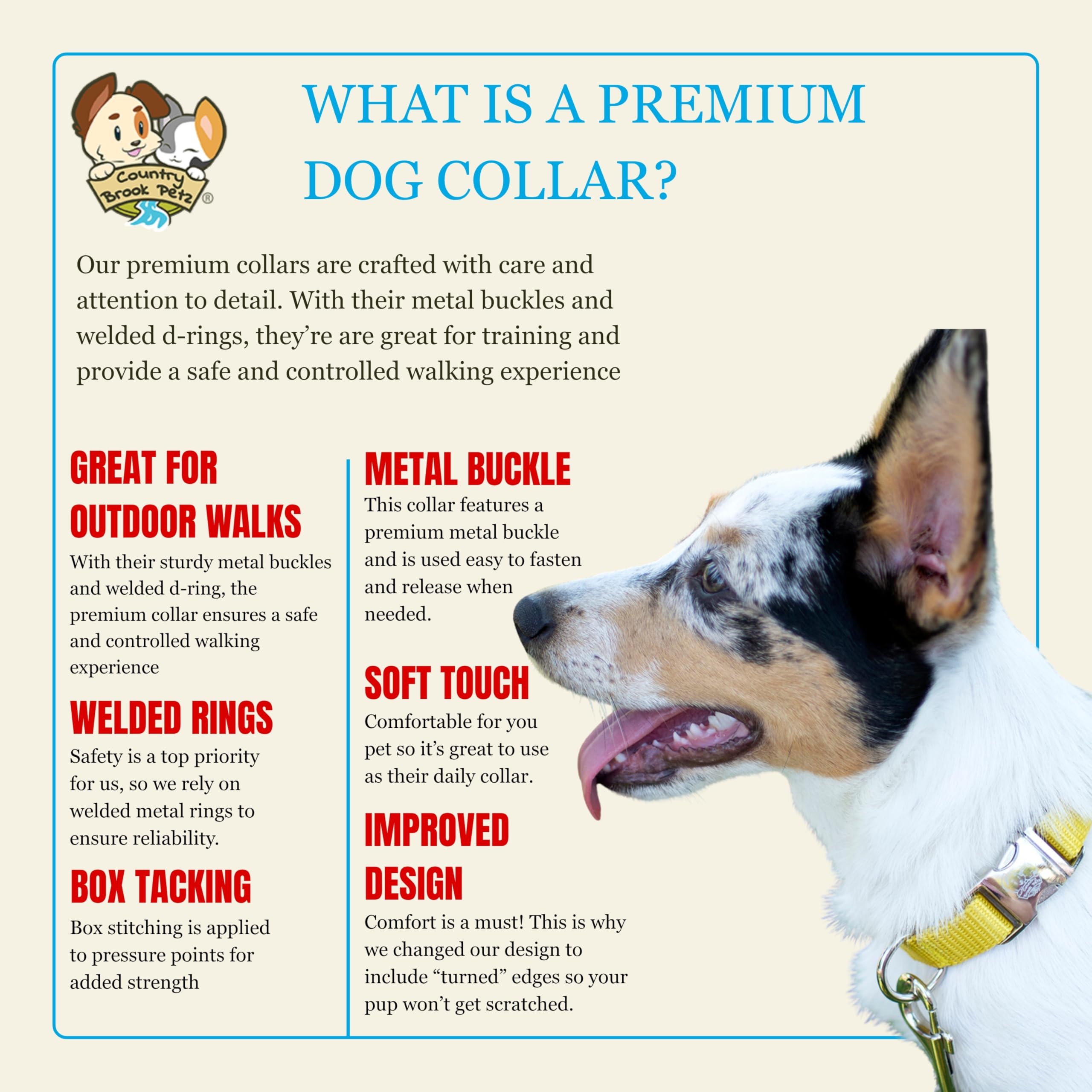 Country Brook Petz collar hecho en eeuu con acabado curvo para mayor confort