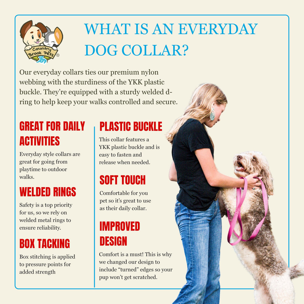 Country Brook Petz collar nylon cosido en EE. UU. para durabilidad.