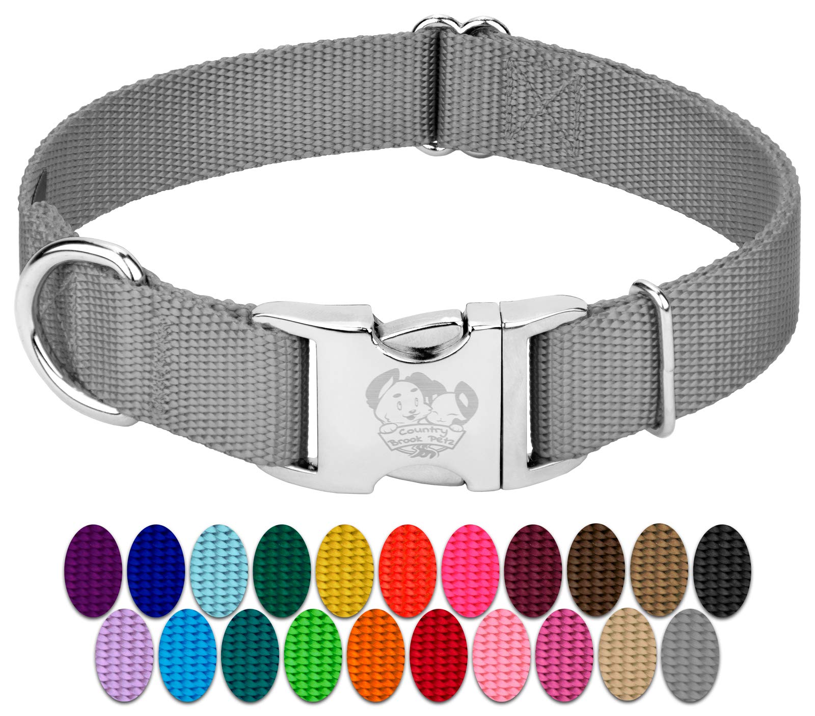 Country Brook Petz collar de nylon con hebilla metálica, resistente para paseos diarios.
