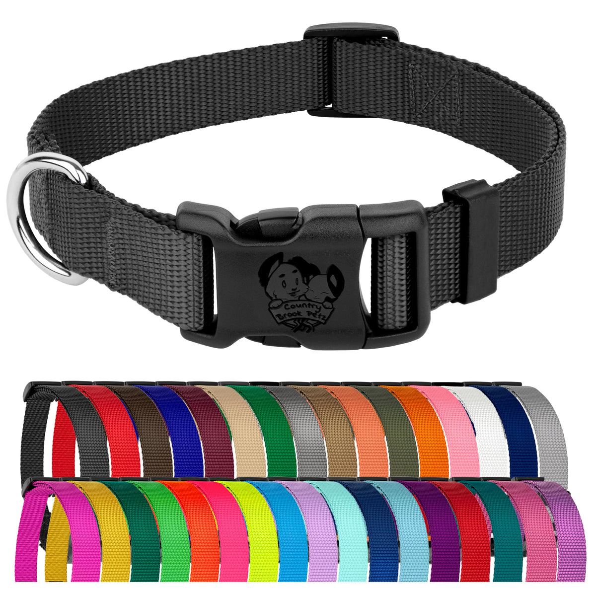 Collar Country Brook Petz para perros grandes, nylon resistente y cómodo para uso diario.