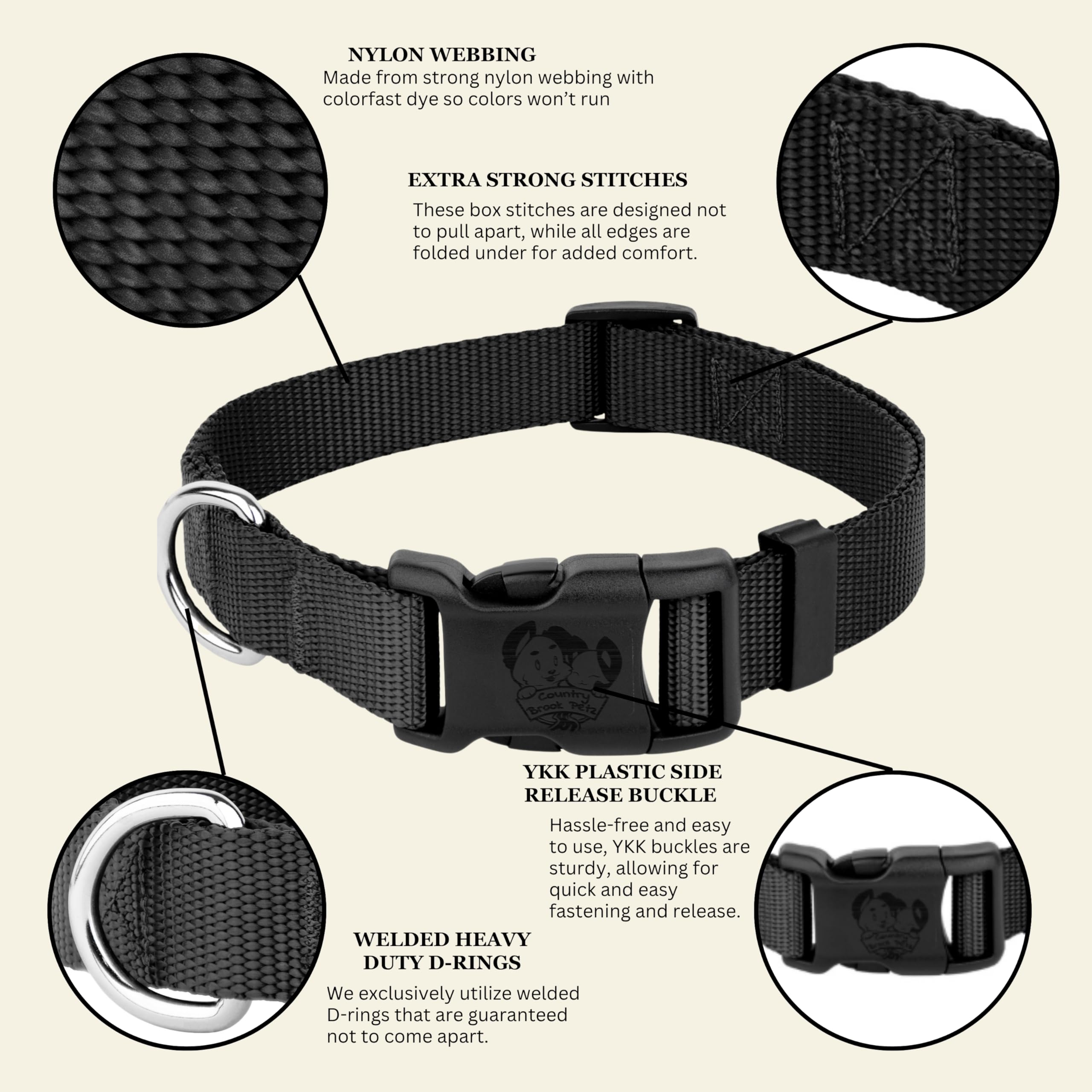 Herrajes de grado automotriz para mayor seguridad y fiabilidad del collar.
