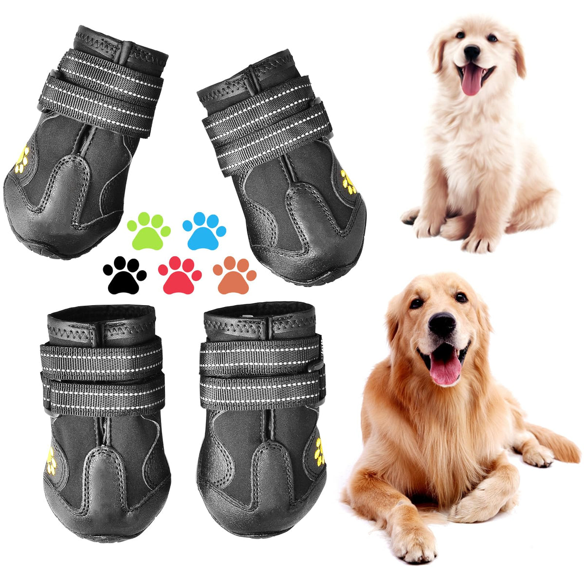 CovertSafe& botas para perros, vista general en negro, ideales para aventuras al aire libre.