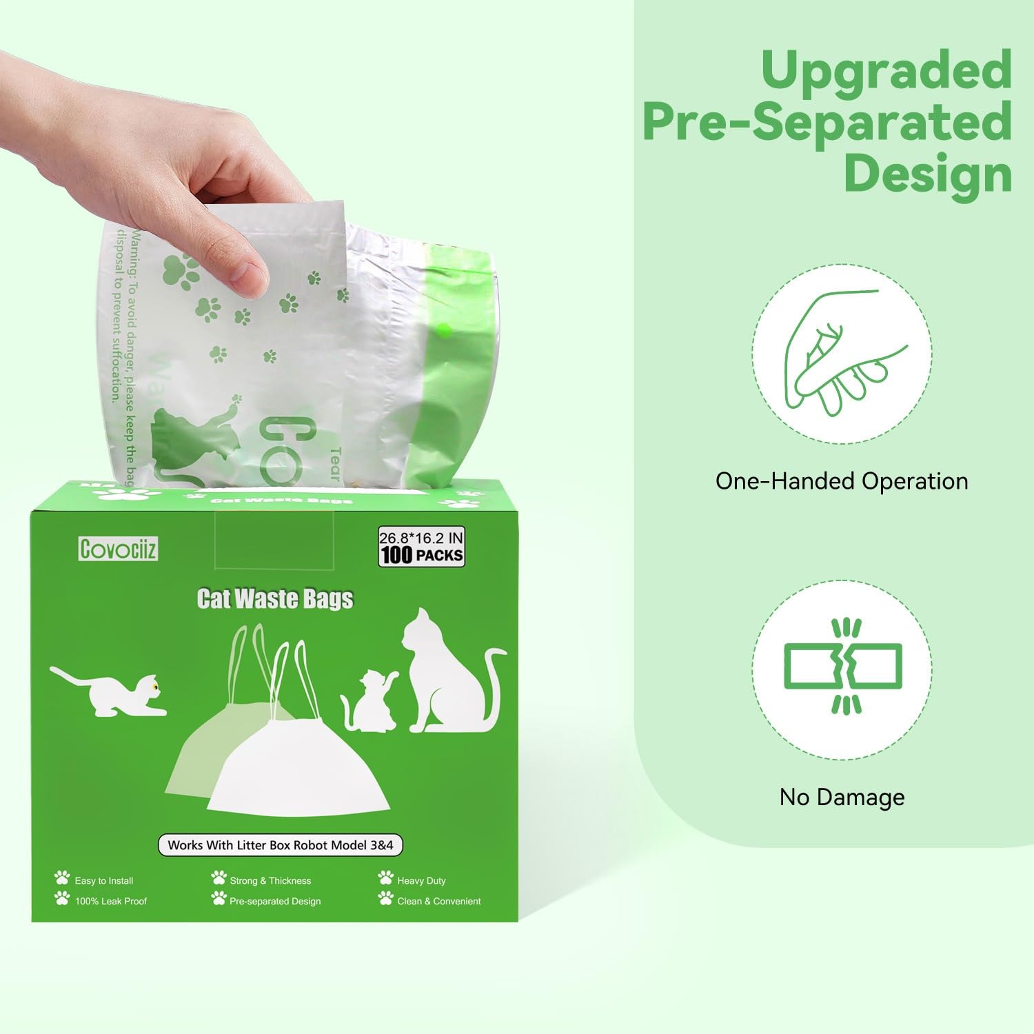 Diseño retráctil Covociiz facilita cambiar la bolsa sin desorden.