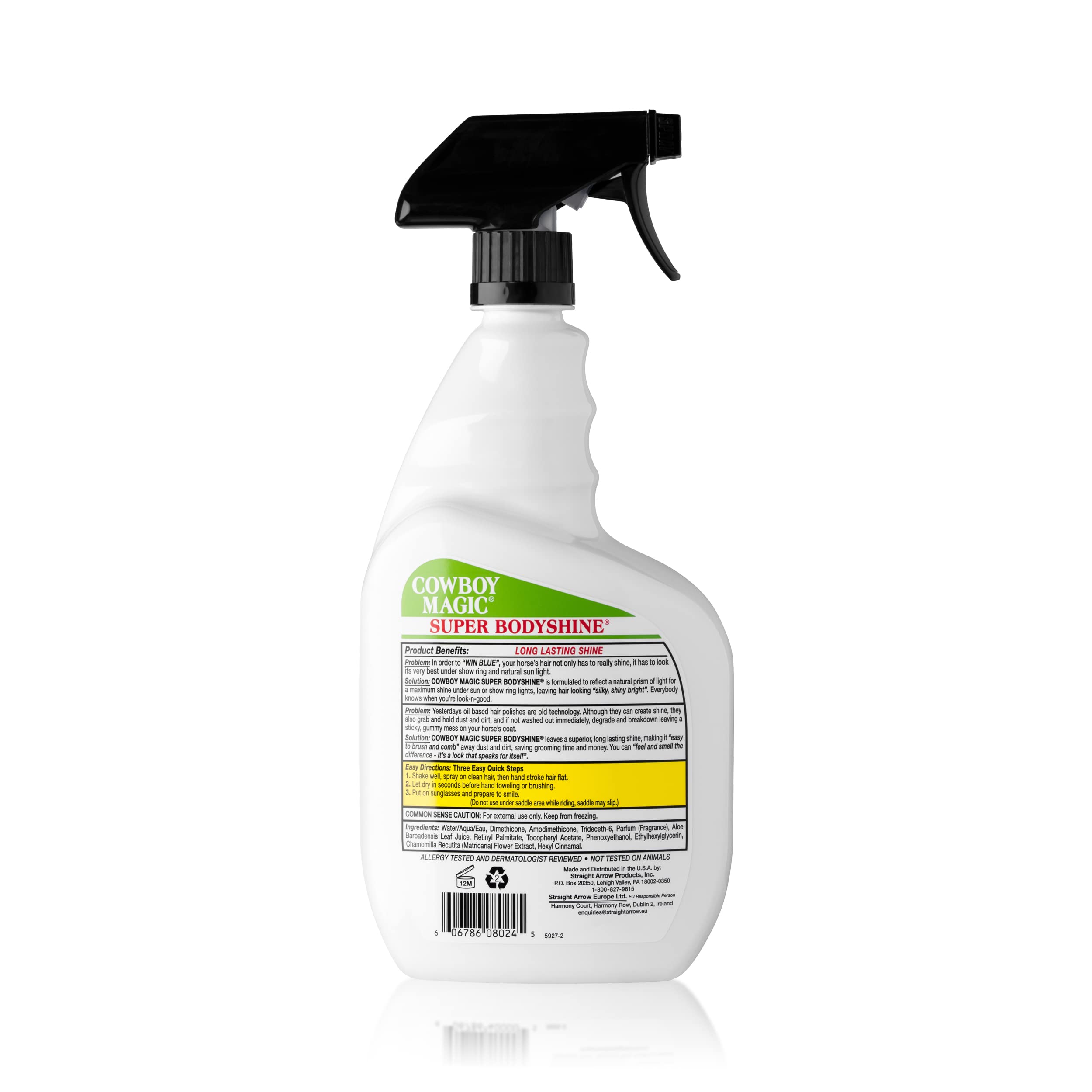 Cowboy Magic Super Bodyshine secado rápido, acabado suave y polvo repelente.
