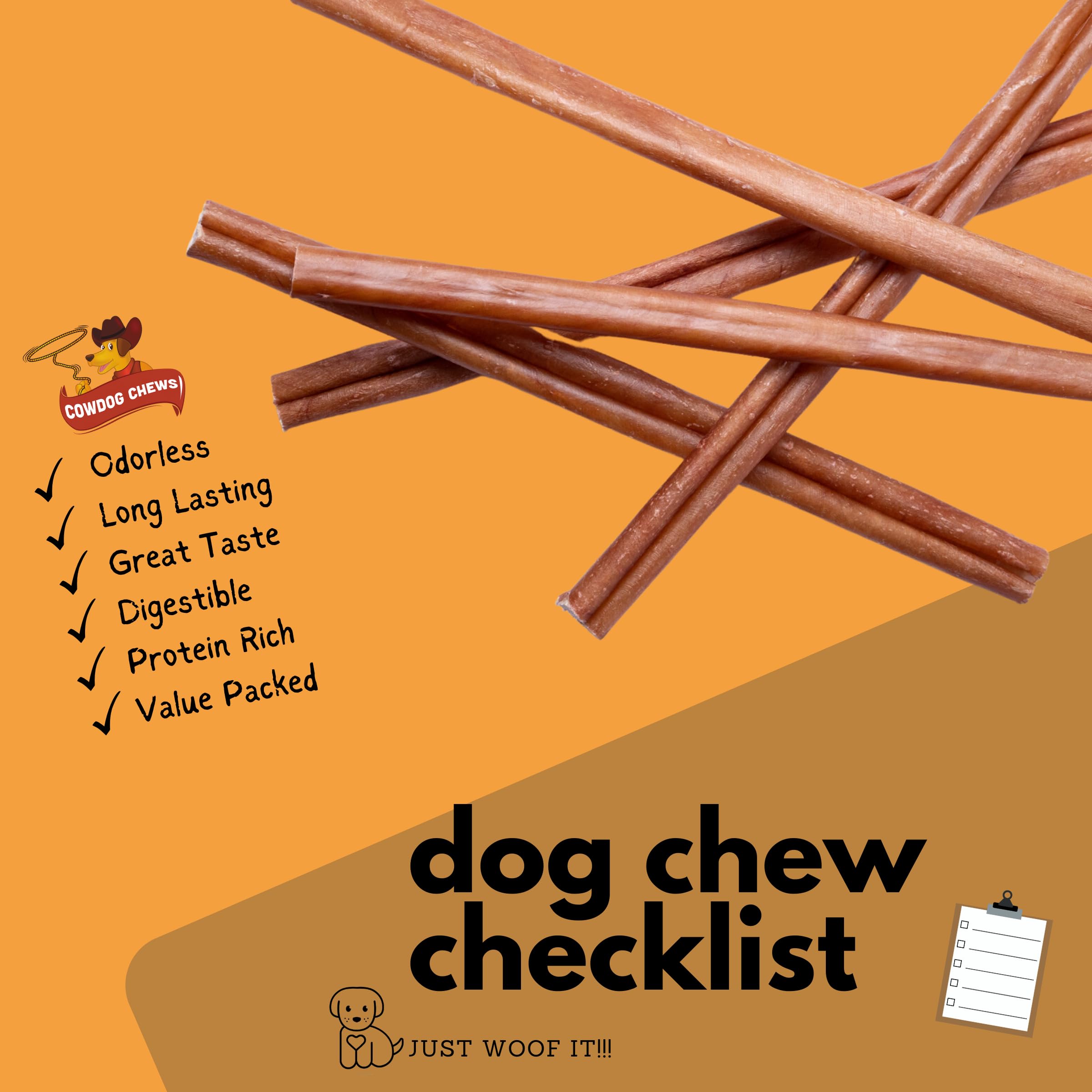 Cowdog Chews Bully Stick cuidado dental y placer al morder.