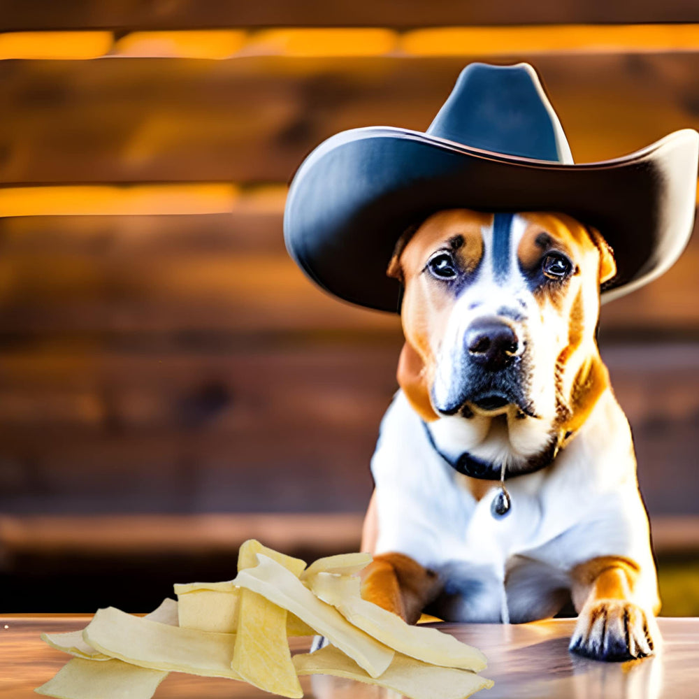 Cowdog Chews empaque nuevo con etiqueta moderna.