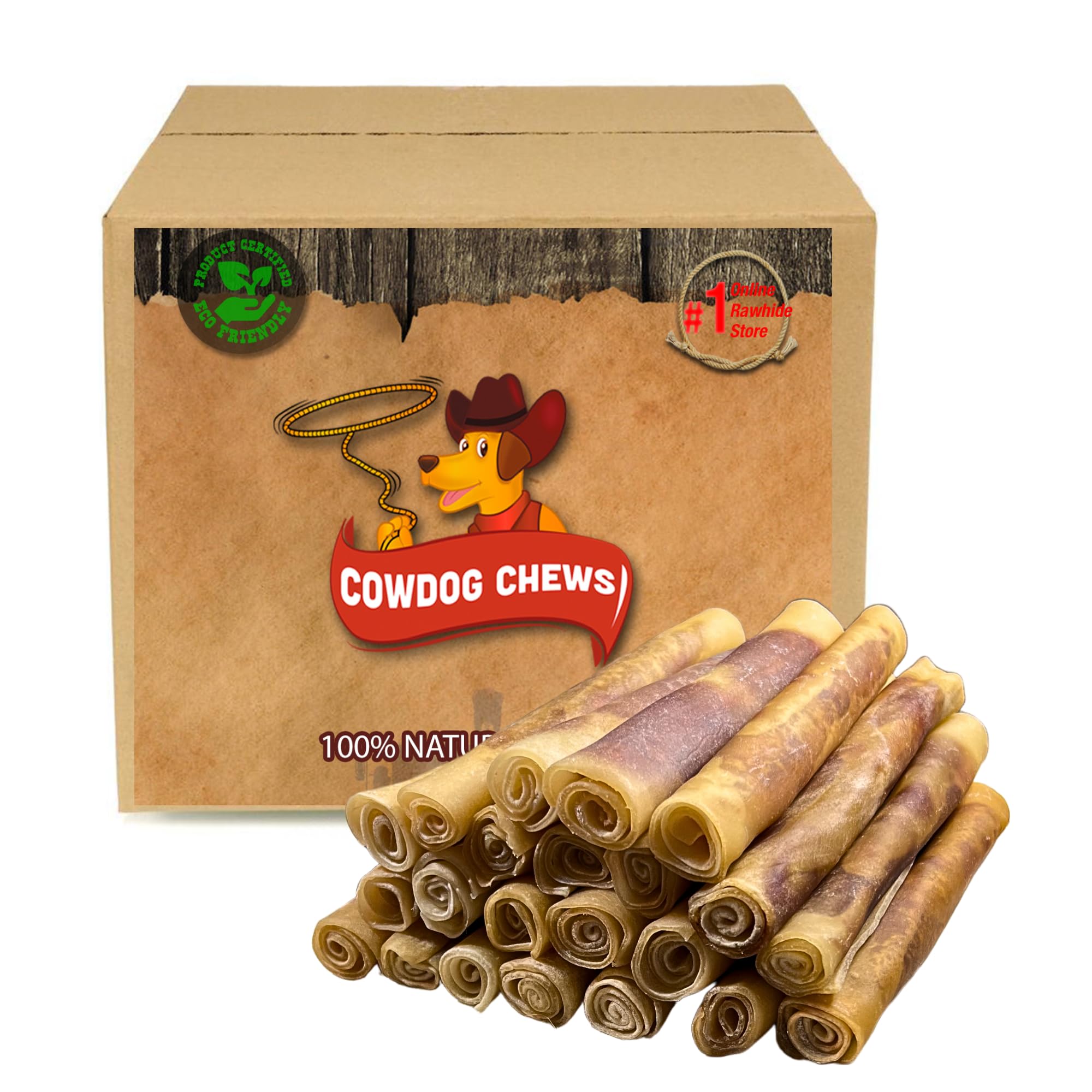 Cowdog Chews rollos gourmet de ternera: sabor intenso para masticar.