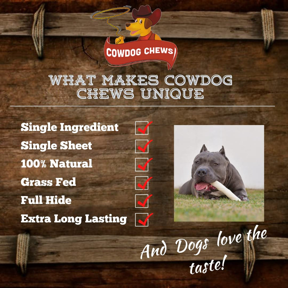 Cowdog Chews, textura natural visible para masticación segura.