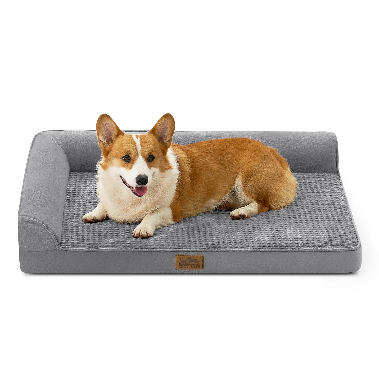 Cama ortopédica COZY KISS forma L para perros grandes con soporte articular