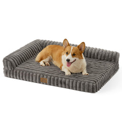 COZY KISS cama para perros con pelo de conejo sintético gris, descanso suave y cálido.