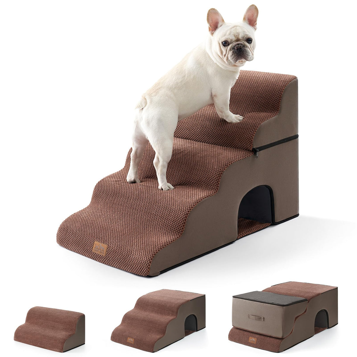 COZY KISS escaleras anchas para perros con túnel, acceso cómodo a camas elevadas