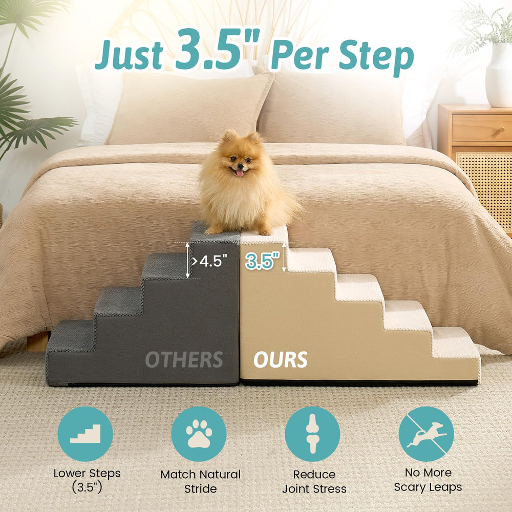 COZY KISS escalera para perros, vista lateral, apoyo estable para perros pequeños.