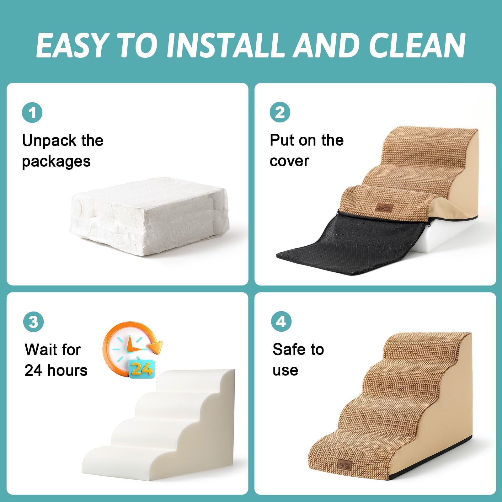 COZY KISS escalera para perro, base antideslizante de nylon para mayor seguridad.