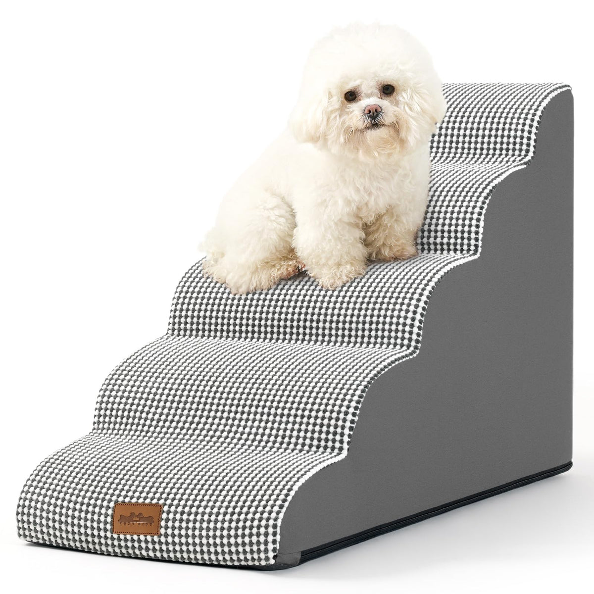 COZY KISS escaleras para perro en cama alta, diseño curvo y seguro para subir