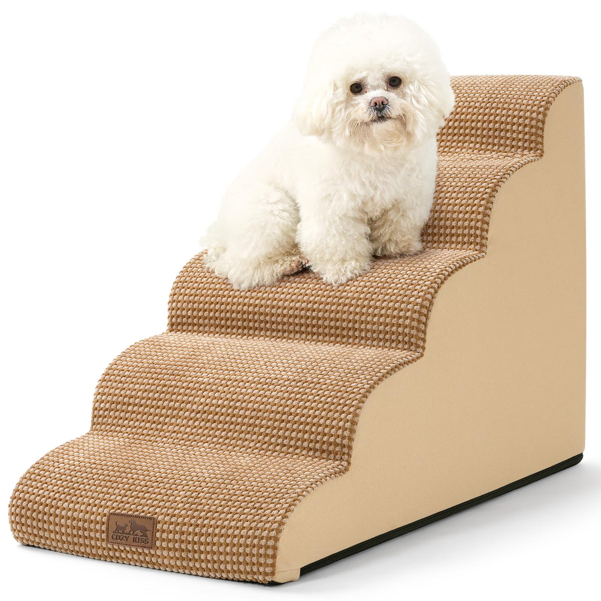 COZY KISS escaleras para perro, vista frontal de 5 pasos, ideal para camas altas.