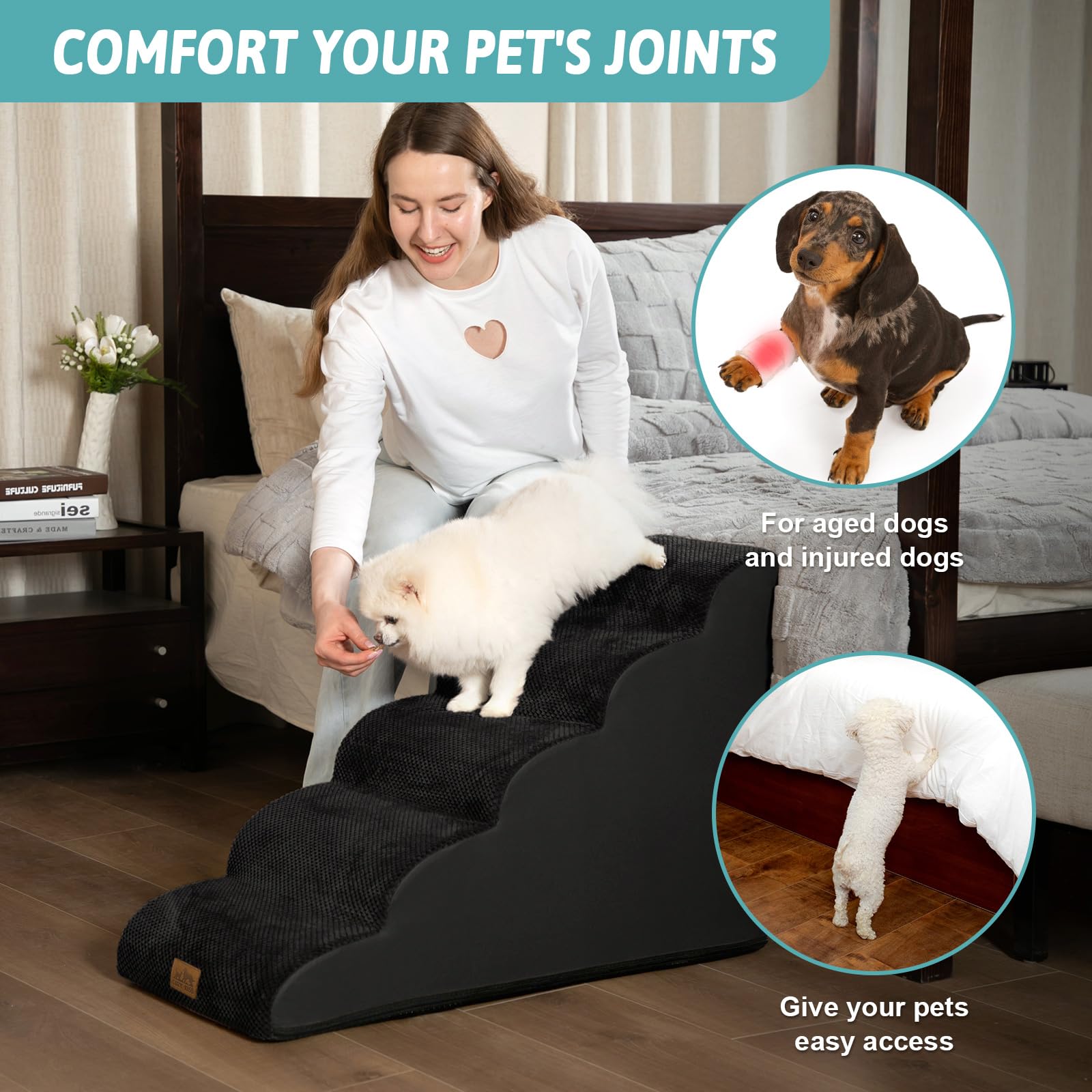 COZY KISS escalera para perro, espuma de alta densidad ofrece soporte estable.