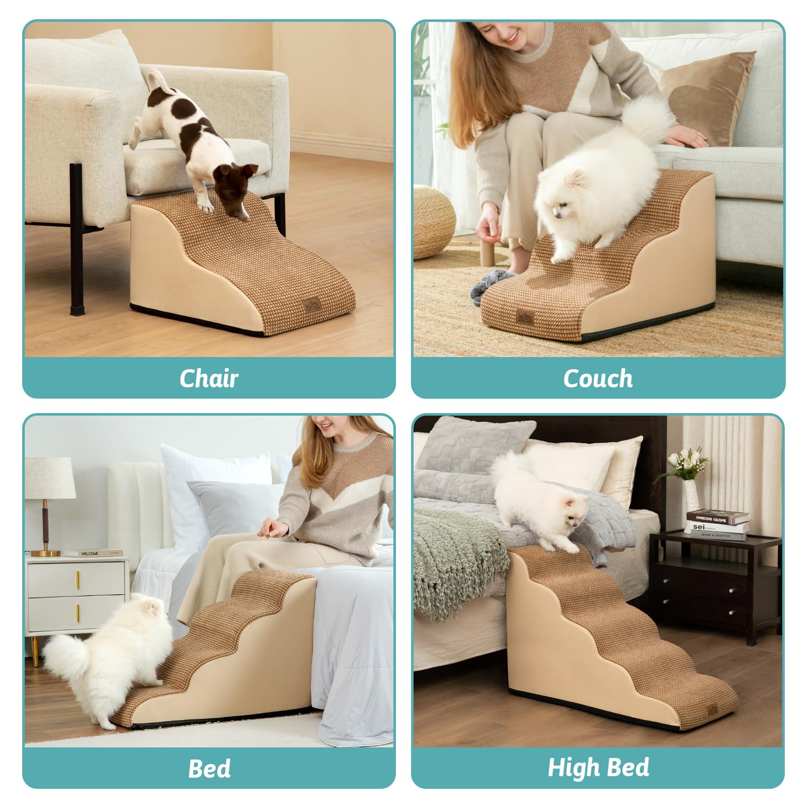 COZY KISS escaleras para perro, lados de tejido resistente para las garras, duraderas.