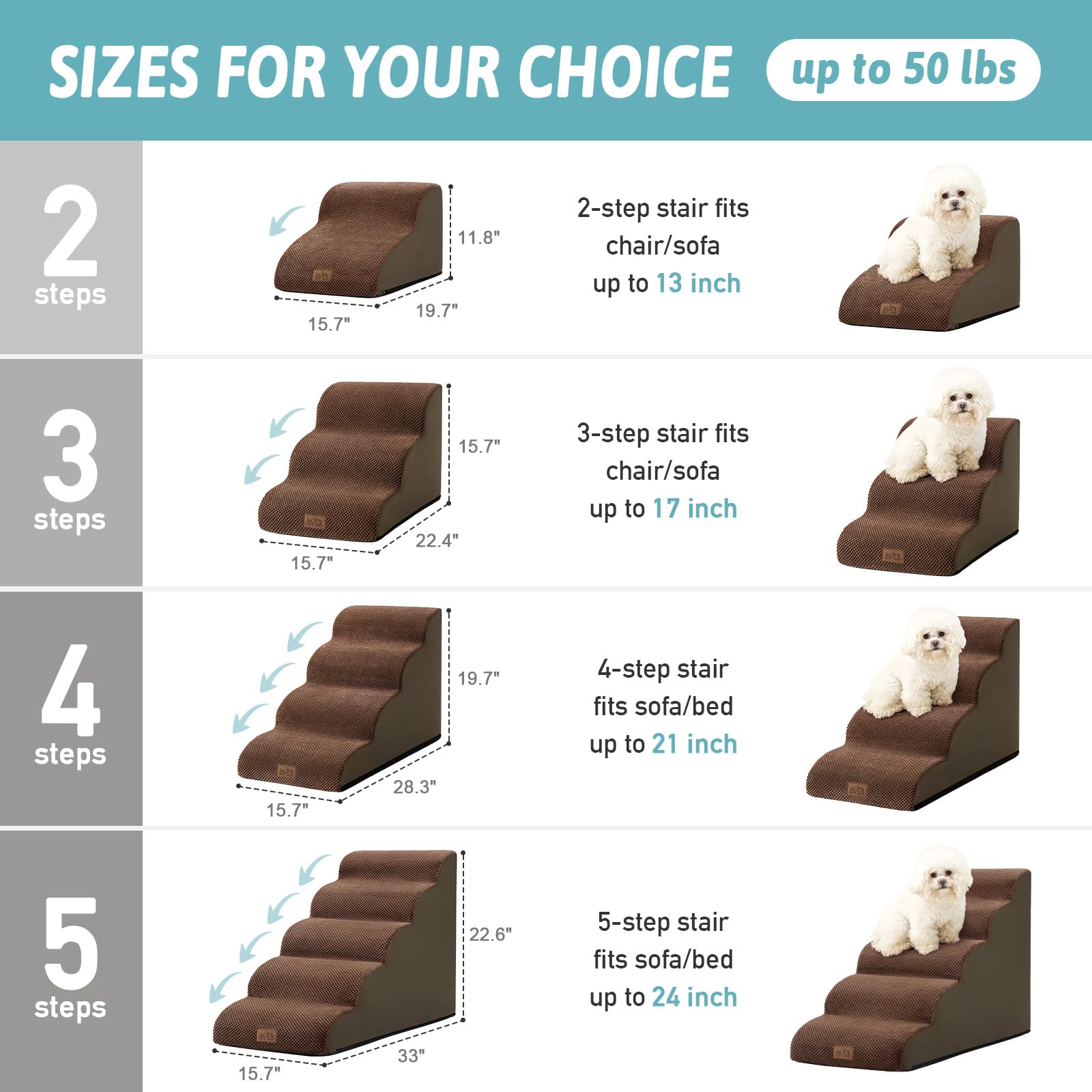 COZY KISS escalera curva para cachorro, apoyo estable para camas