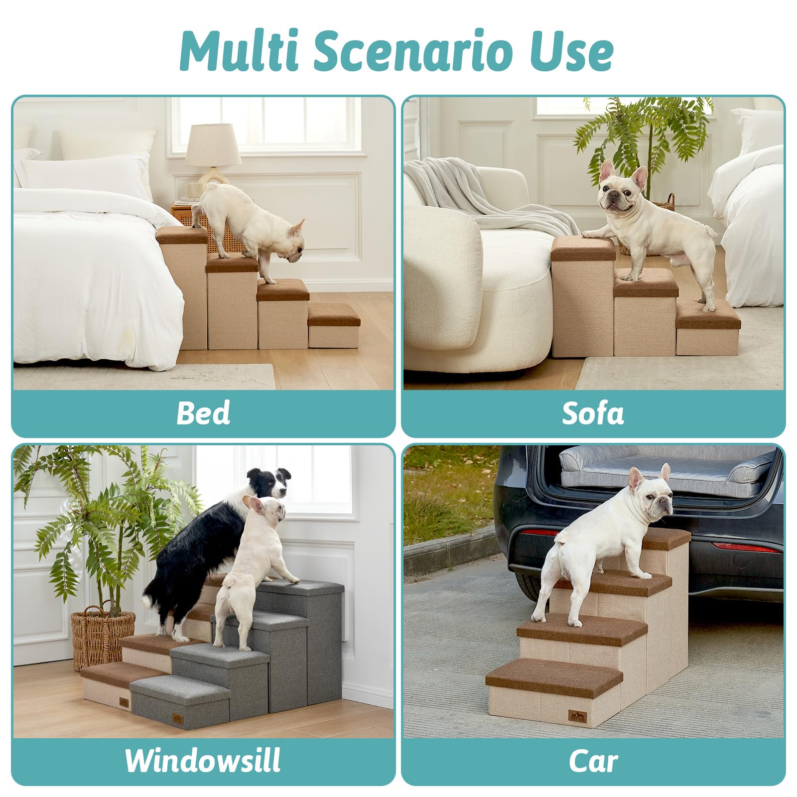 COZY KISS escaleras para perros, montaje sencillo y sistema de acoplamiento para guardar