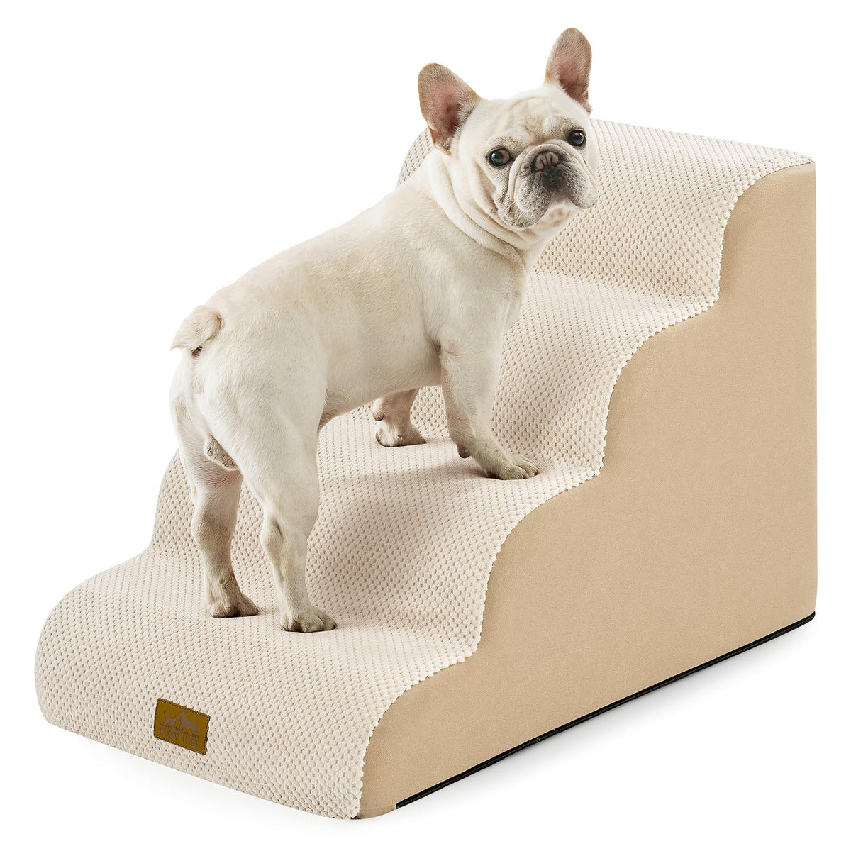 COZY KISS escalera para perros pequeños; diseño curvo suave para subir al sofá.