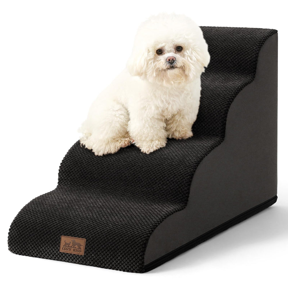 COZY KISS escaleras para perro curvadas junto al sofá, facilitan subir con comodidad.