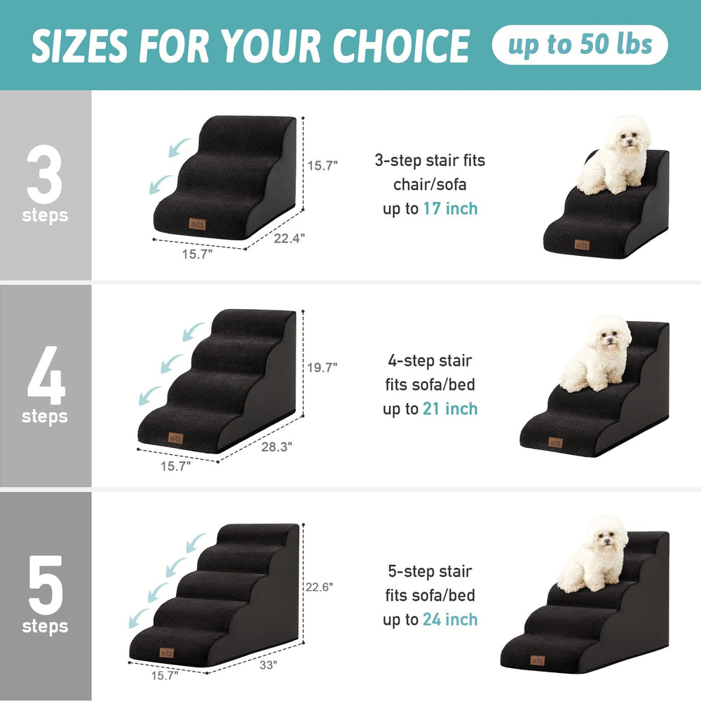 COZY KISS escaleras con espuma de alta densidad, soporte seguro para perros pequeños.