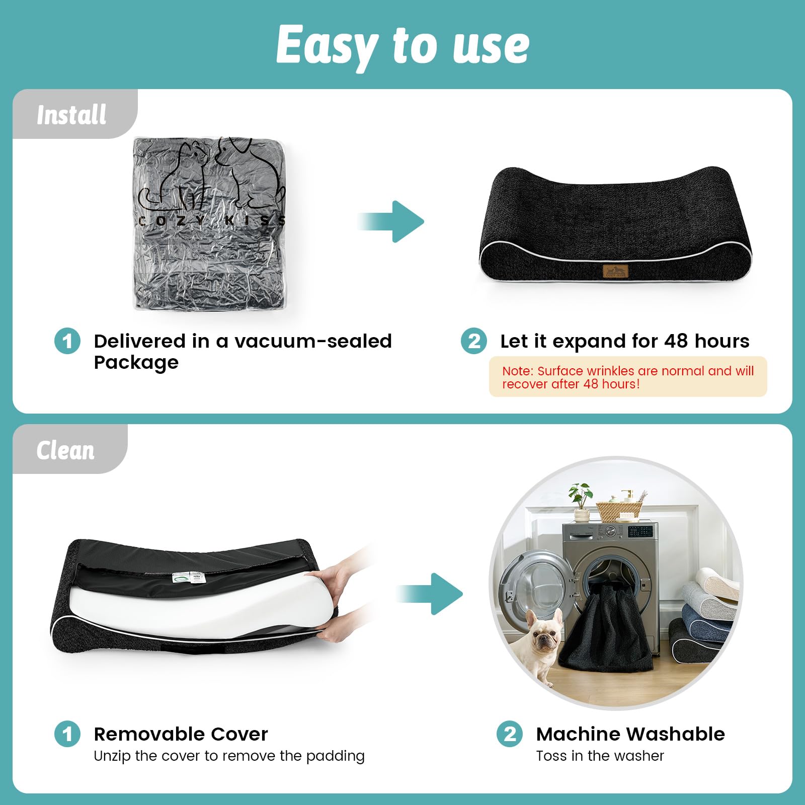COZY KISS cama mediana para perros de hasta 65 libras, uso diario cómodo