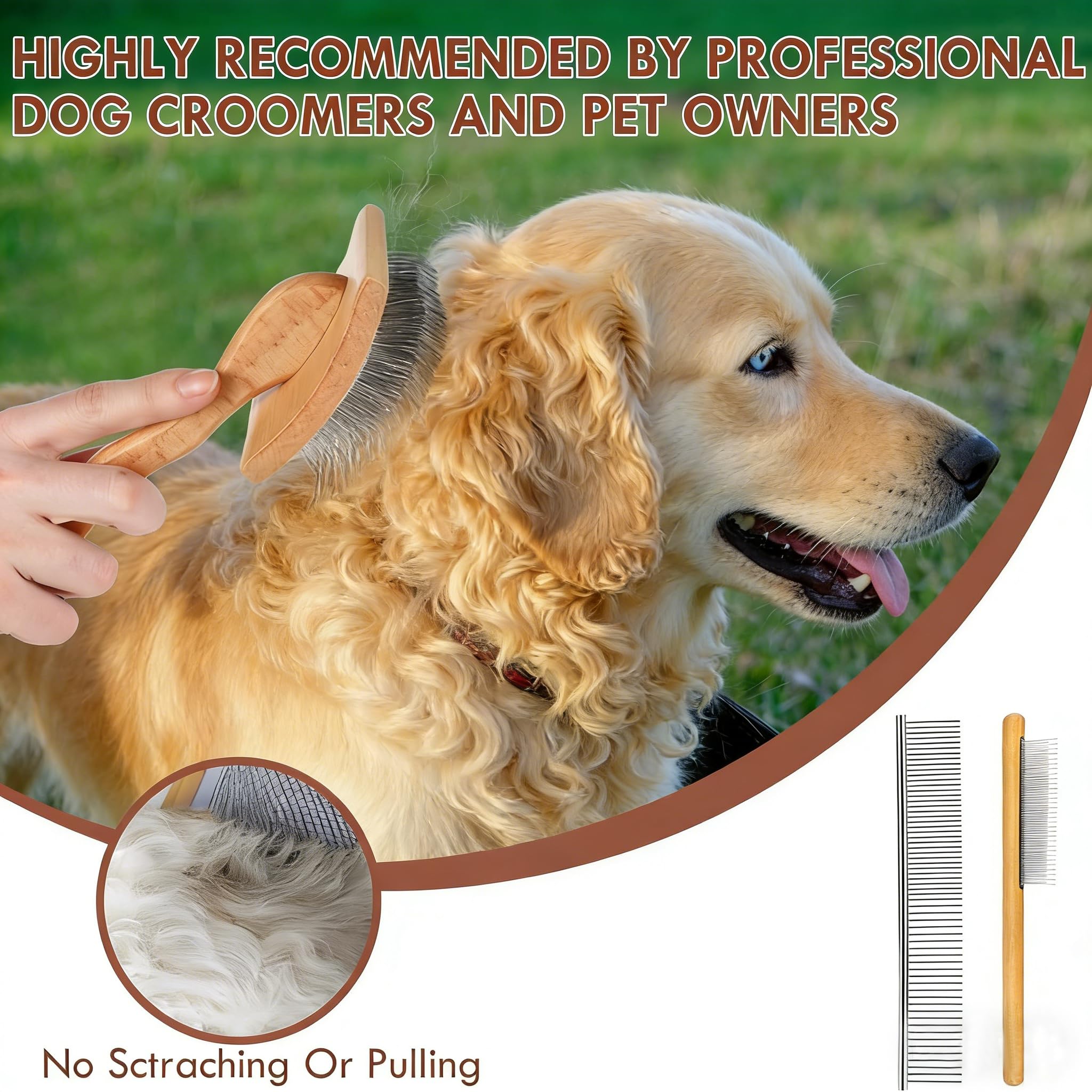 COZYGIFT peine grooming de madera, ayuda a alinear el pelaje entre cepillados.