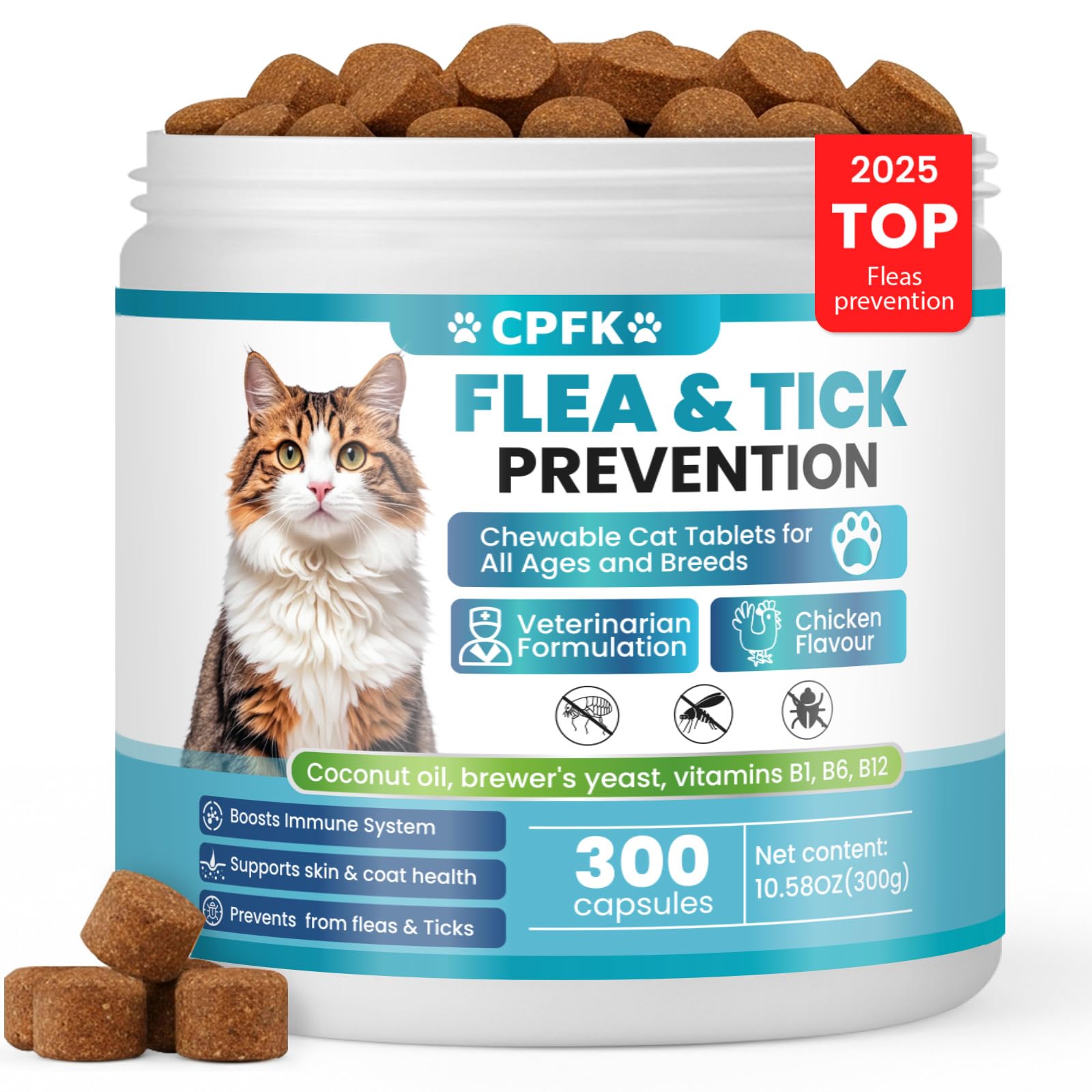 CPFK gatos tratamiento masticable para pulgas y garratas, protección diaria