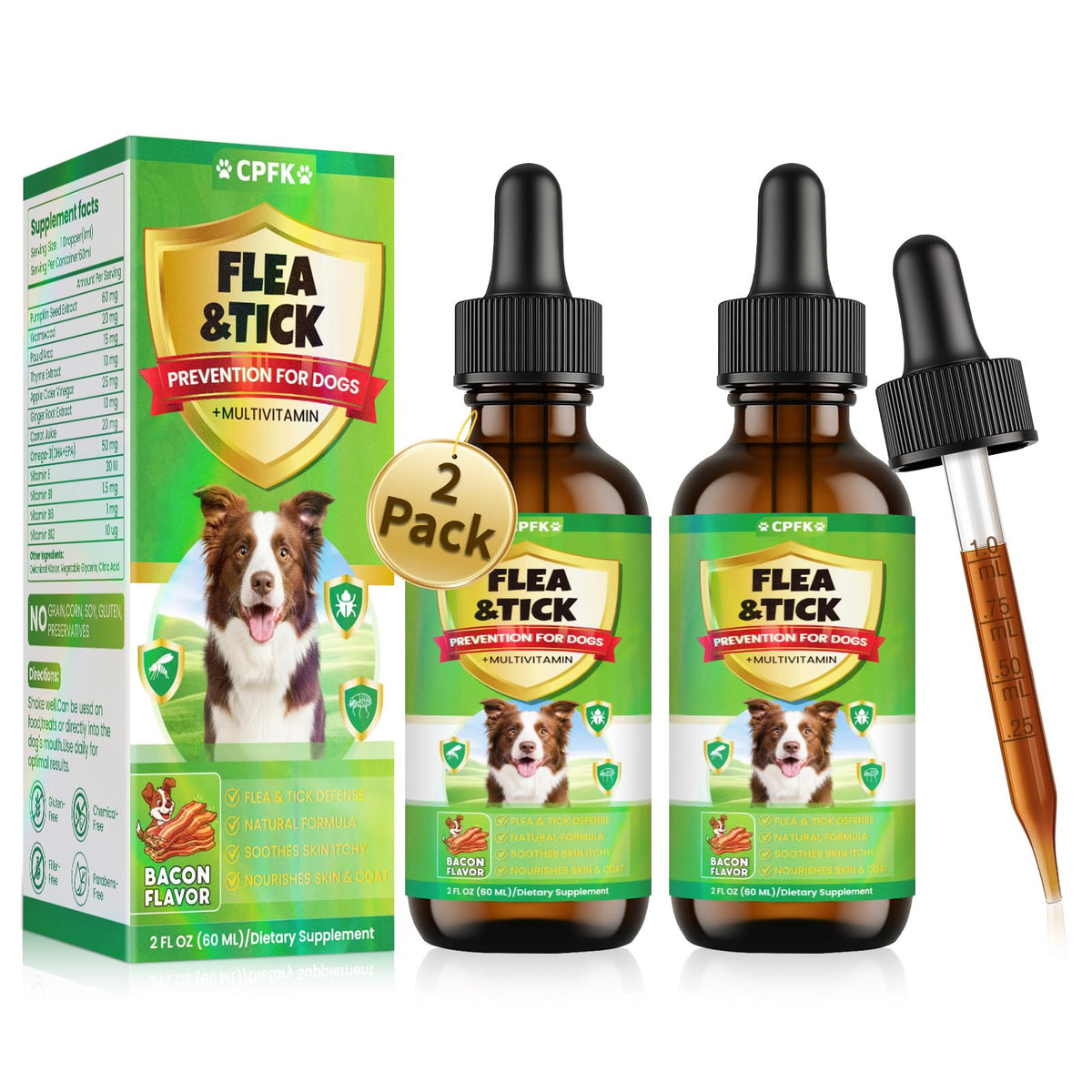CPFK gotas naturales para perros, botella de 60 ml, protección diaria contra pulgas.