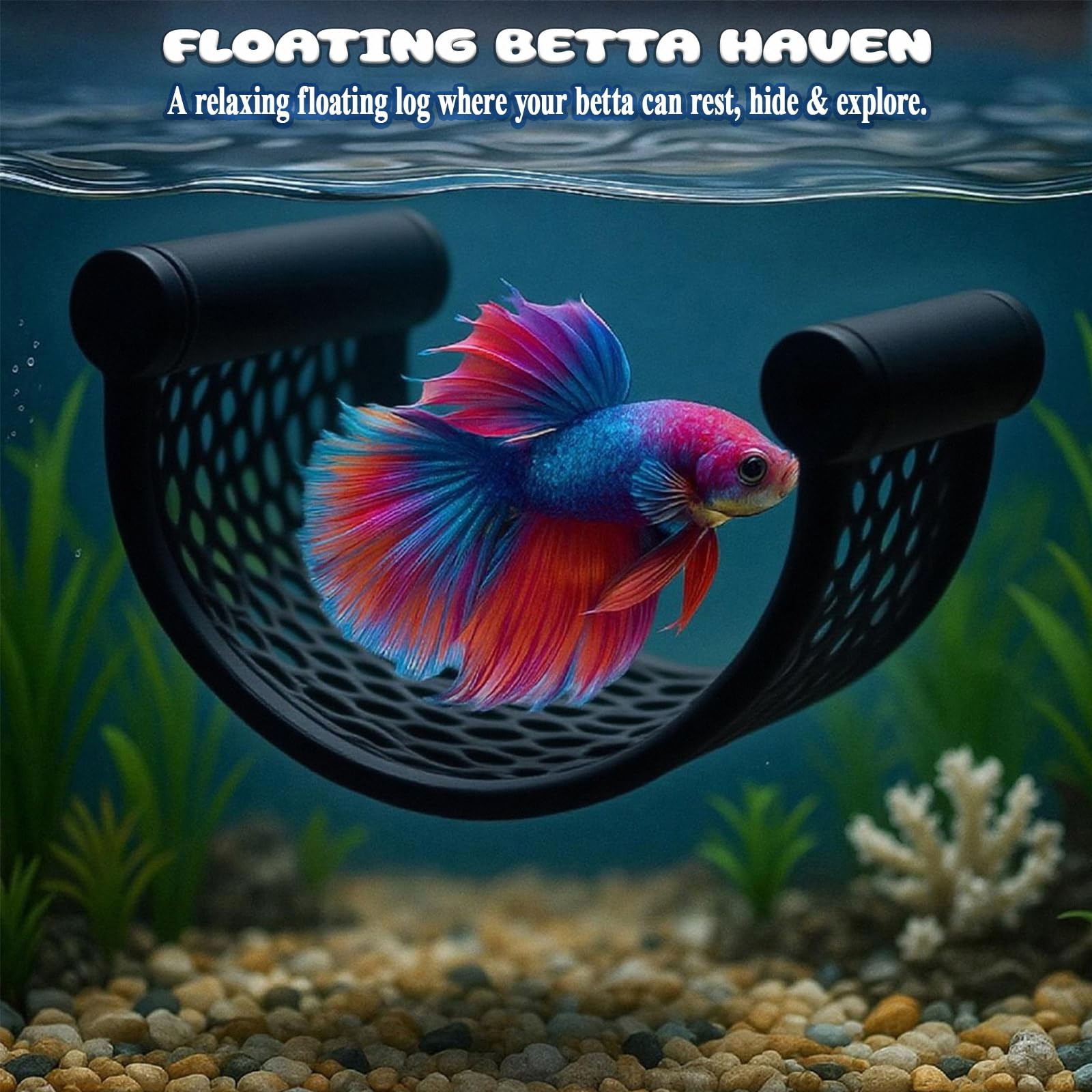 Accesorio negro para acuario, diseño discreto que se integra con fondos oscuros.