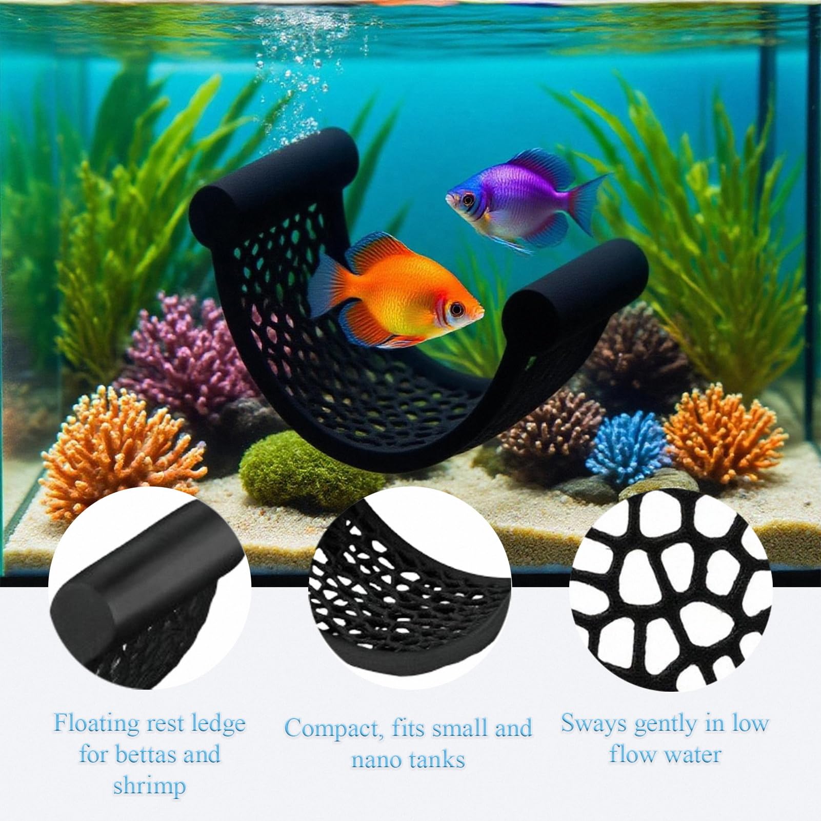 Plataforma superior para peces pequeños, facilita descanso en niveles altos.