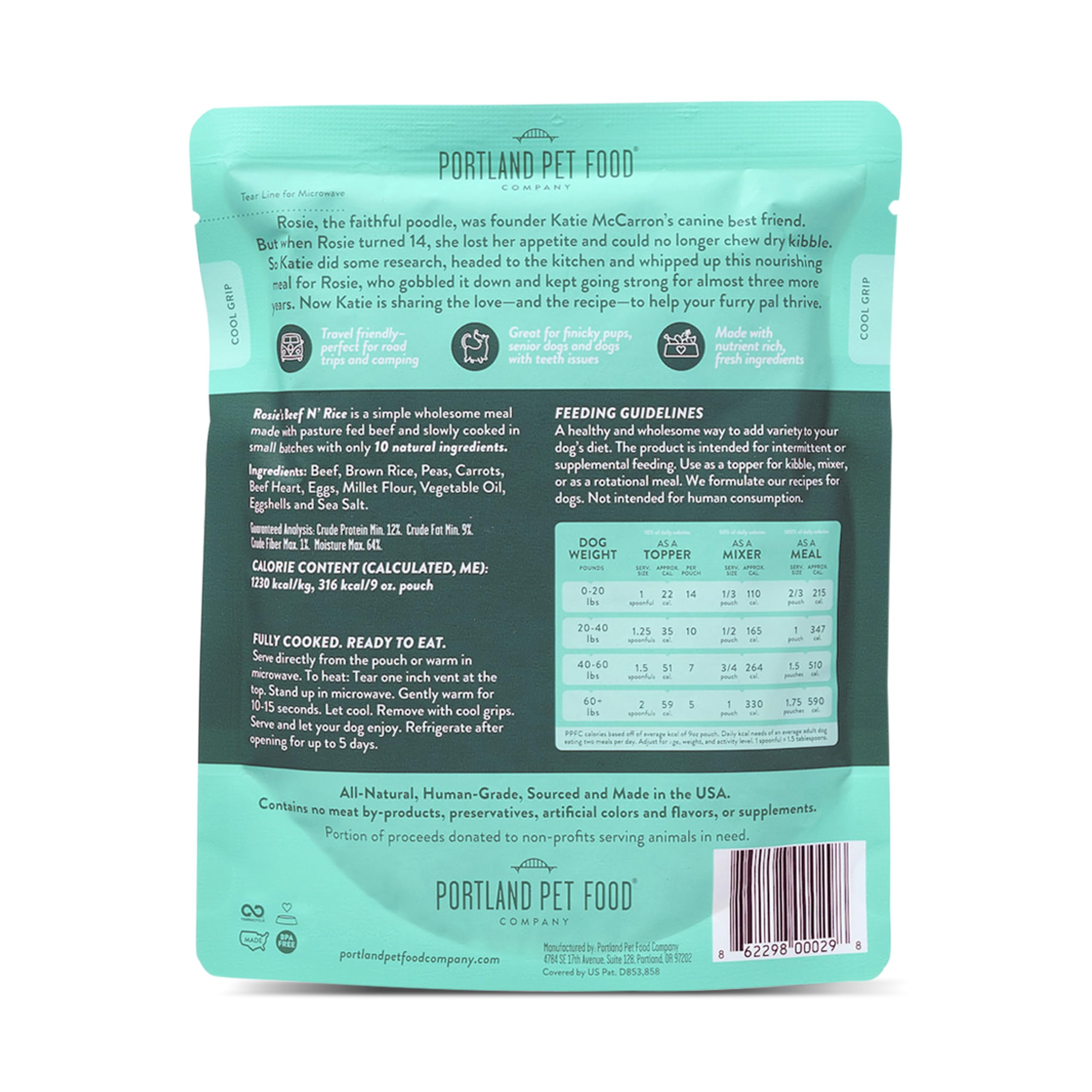 Portland Pet Food Company: usos flexibles como comida, mezcla o aderezo.