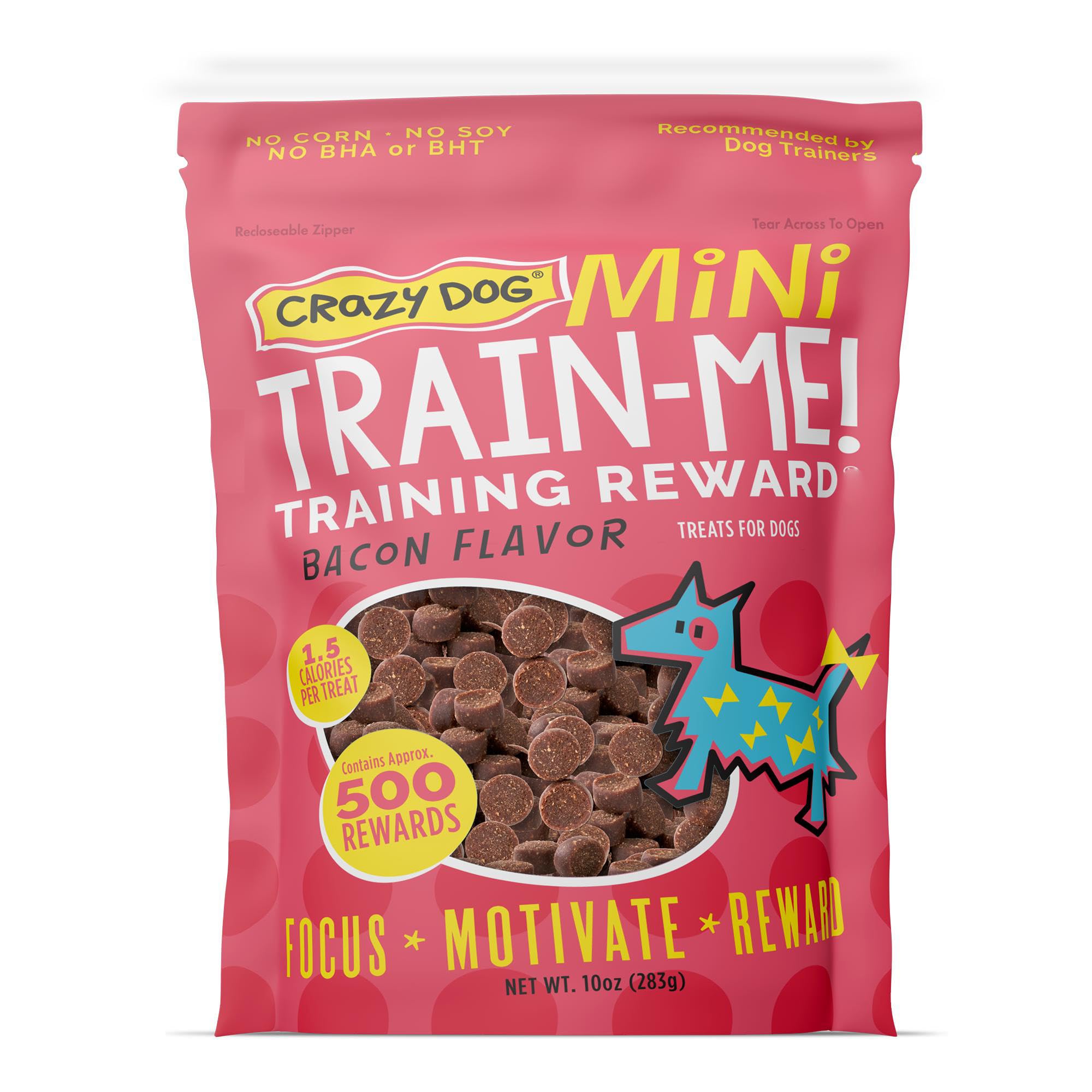 Golosinas Crazy Dog Mini Train-Me sabor tocino para entrenamiento y refuerzo