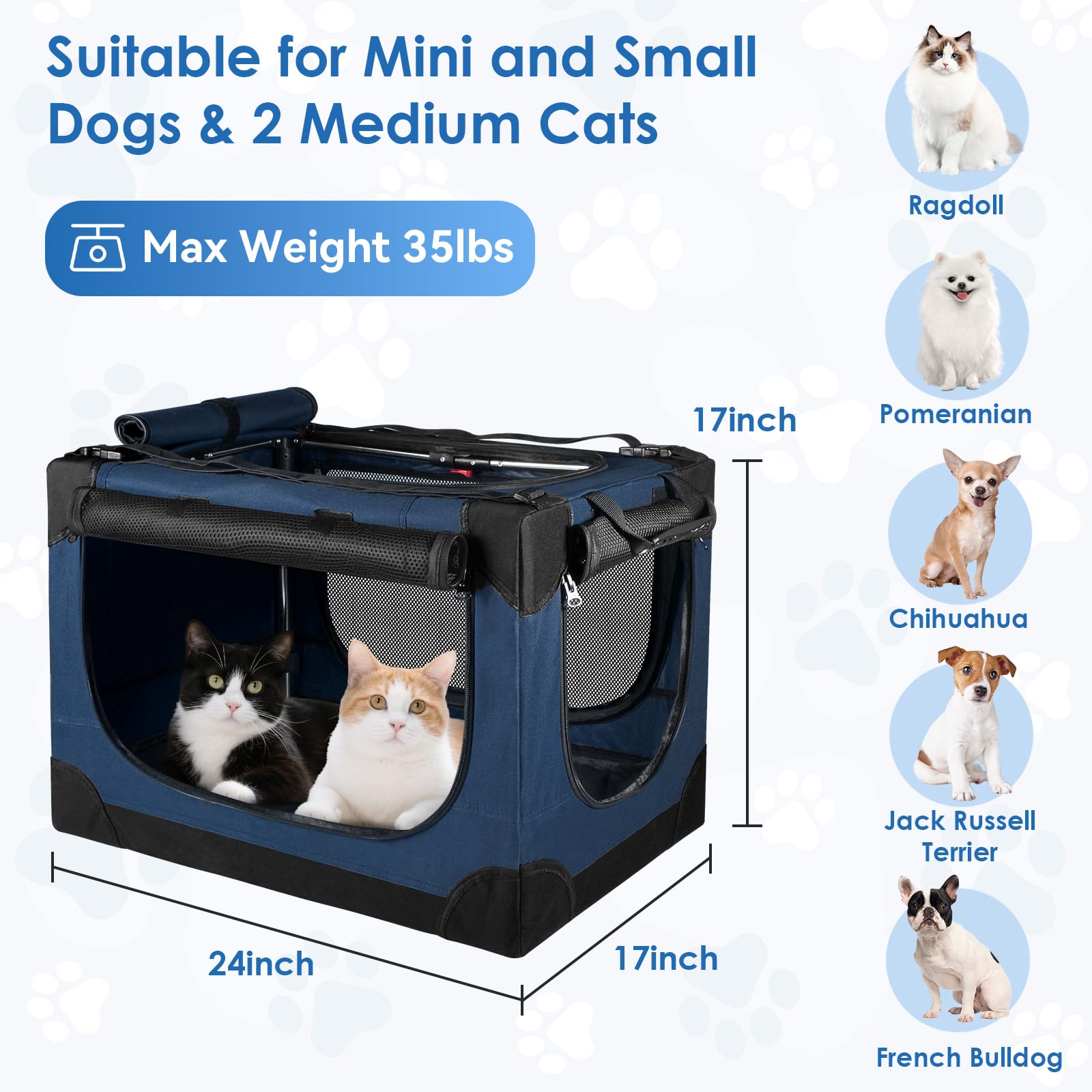 Crazydeer jaula plegable para perros pequeños con 4 puertas de malla para buena ventilación.