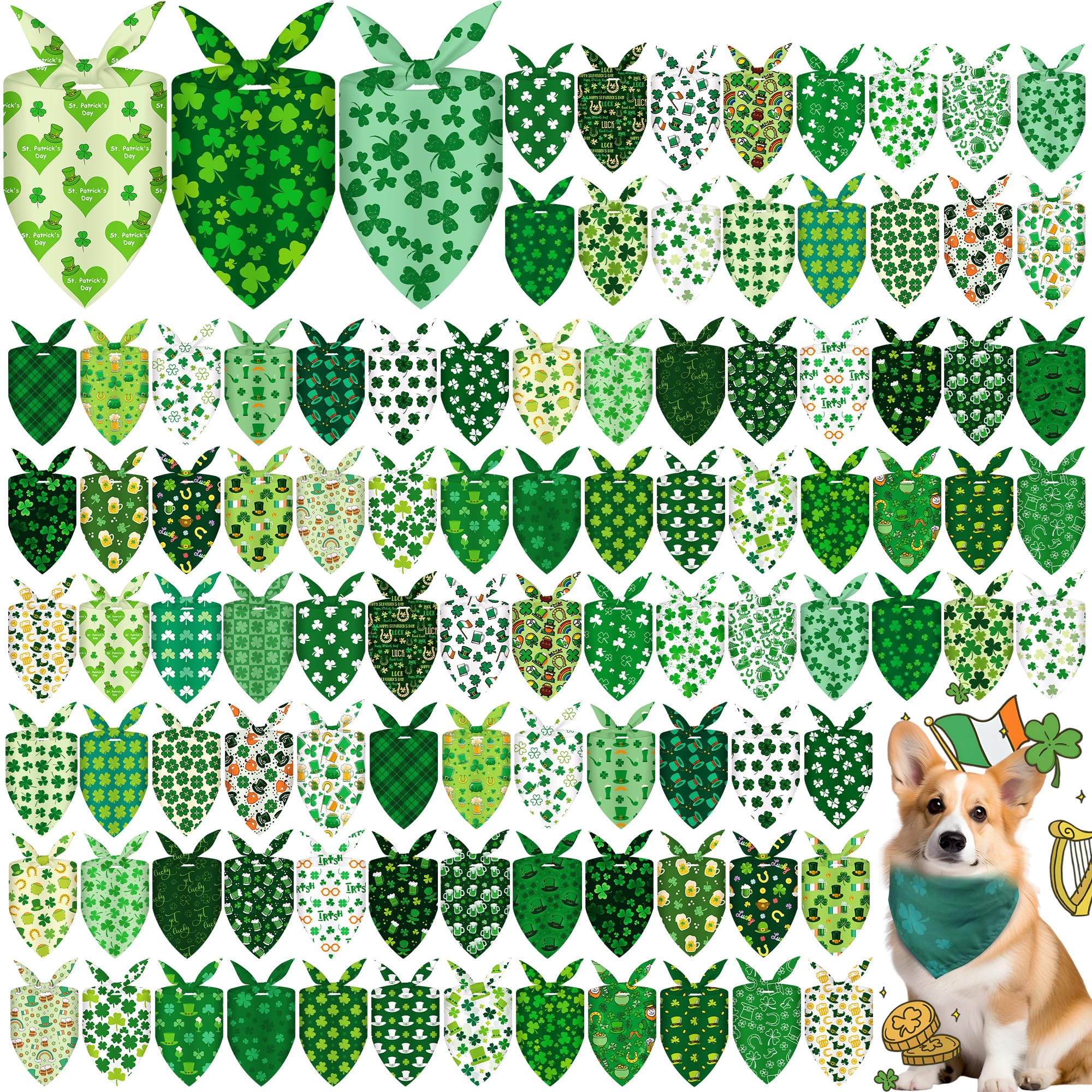 Cresue pañuelos-bandana para perro con Día de San Patricio, 100 piezas, variedad festiva para peluquerías caninas