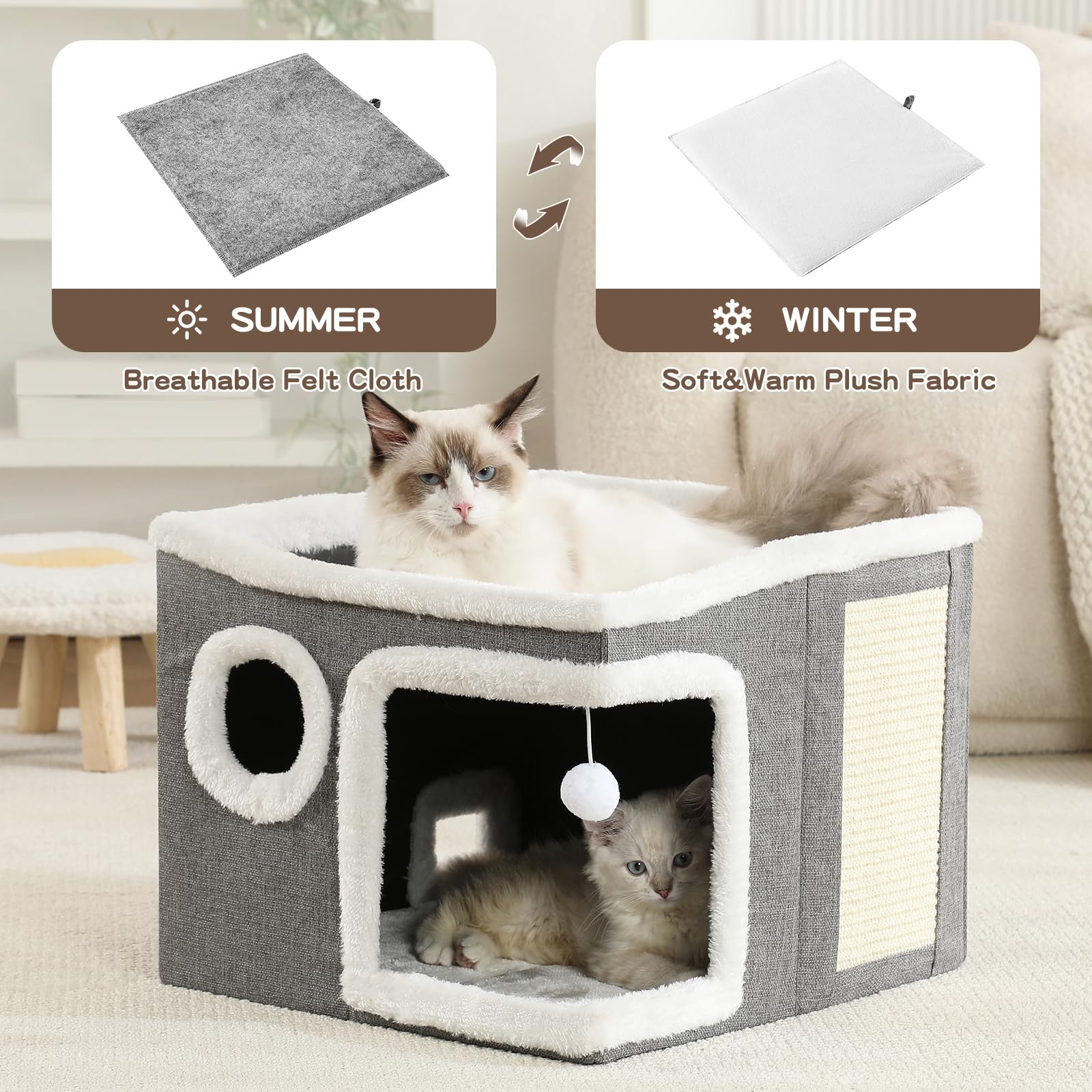 Crispedia casa-gatos almohadilla-reversible gris: suave para invierno y fresco para verano.