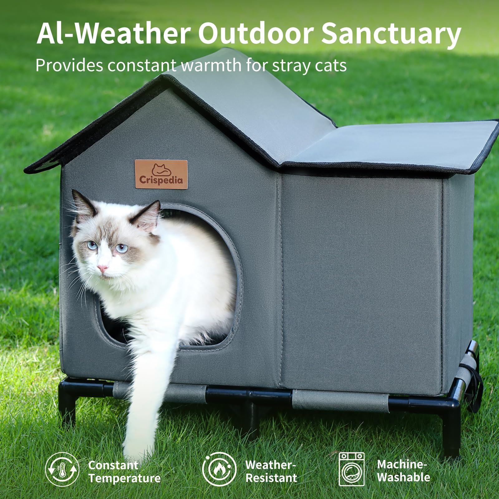 Crispedia Casa para Gatos: base elevada para mantener seco al felino.