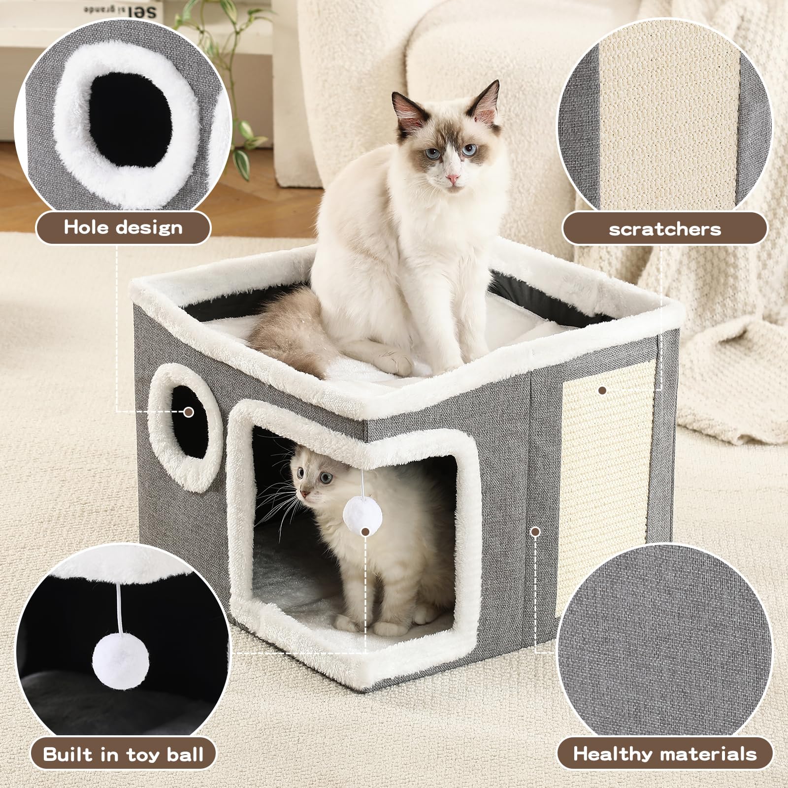 Crispedia casa-gatos plataforma-descanso gris: espacio amplio para estirarse.